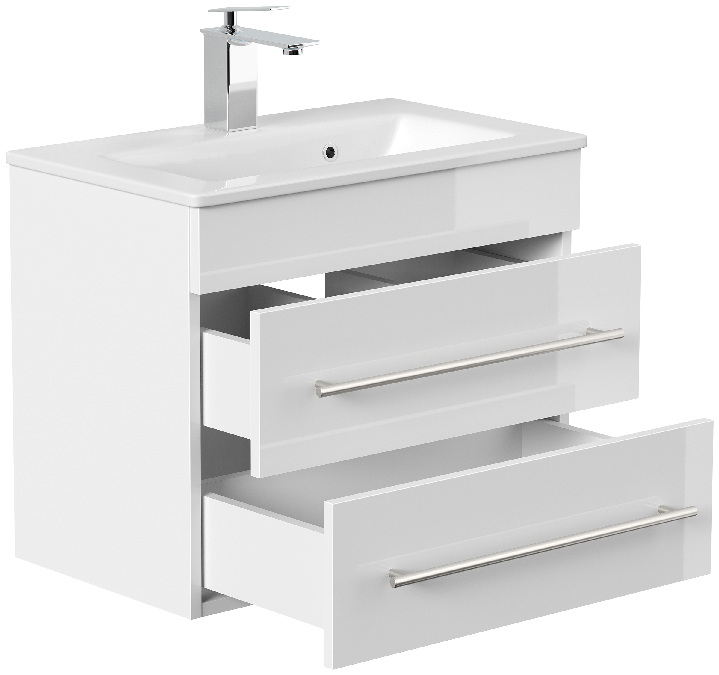 Badmöbel Mars 600 SlimLine 60x36cm mit 2 SoftClose Schubladen weiss hochglanz