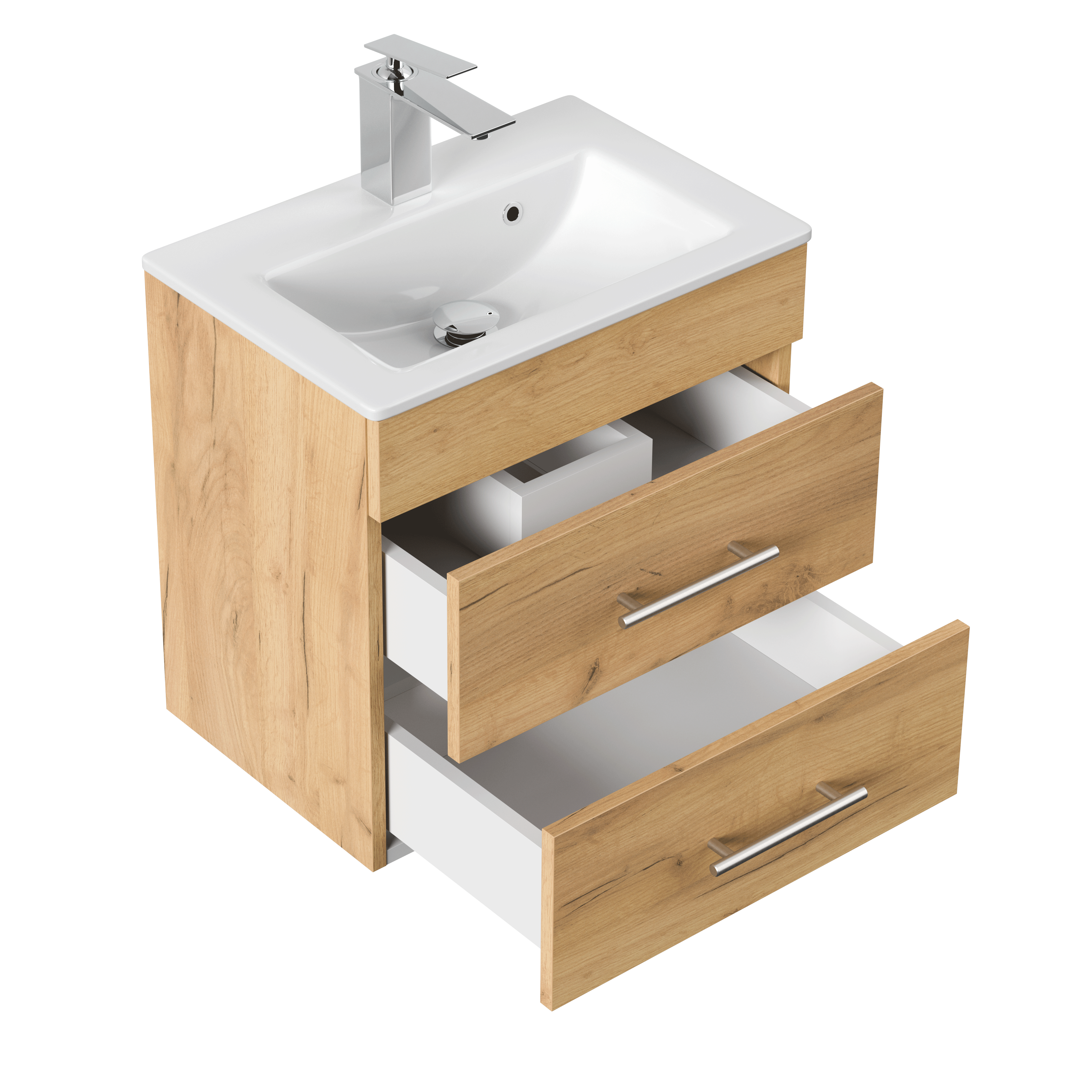 Badmöbel Mars 500 SlimLine 50x34cm mit 2 SoftClose Schubladen eiche gold