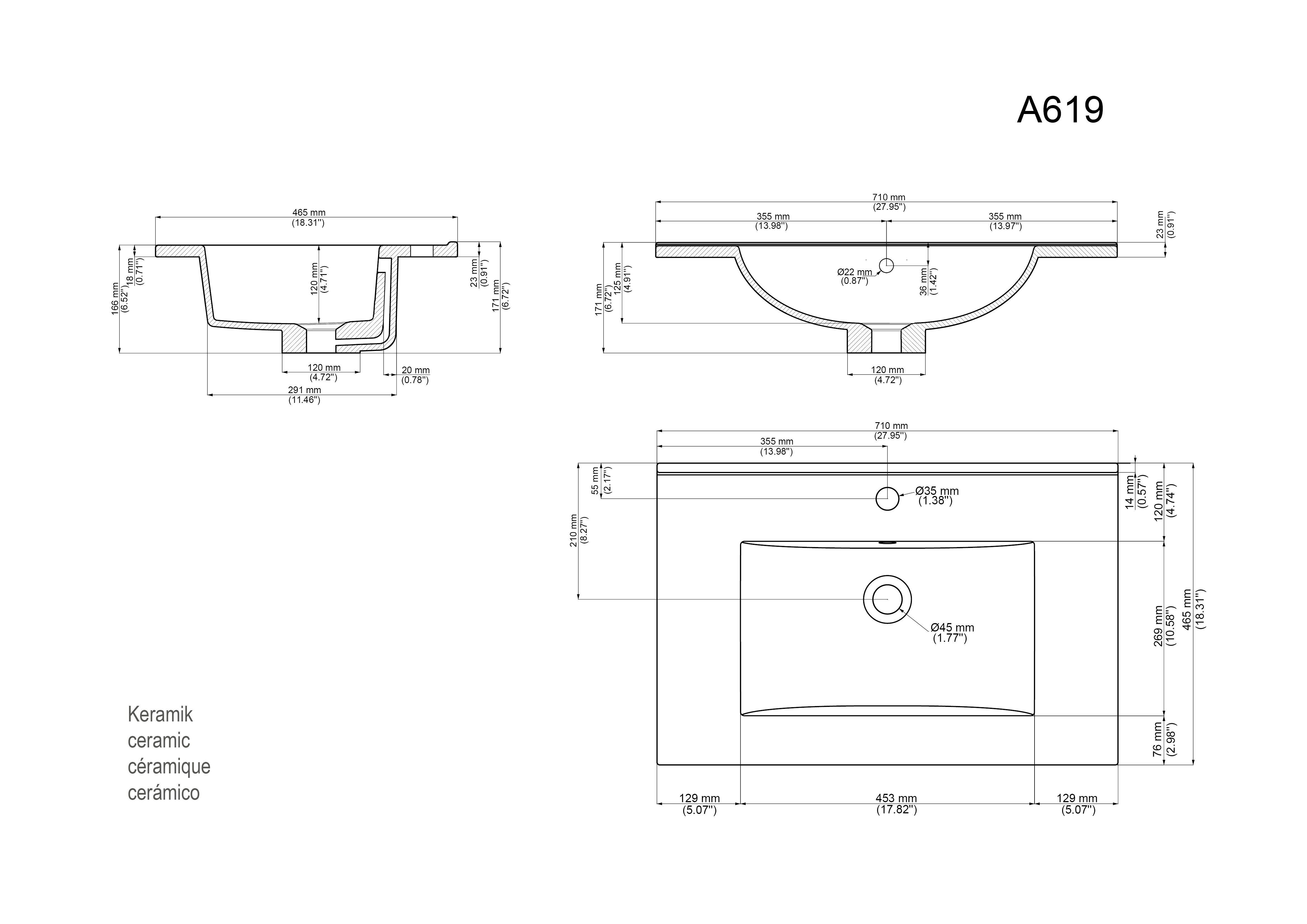 Badmöbel Set Taifun 4tlg. 70cm mit LED Spiegel 3er Boxen & Hochschrank Grafit 