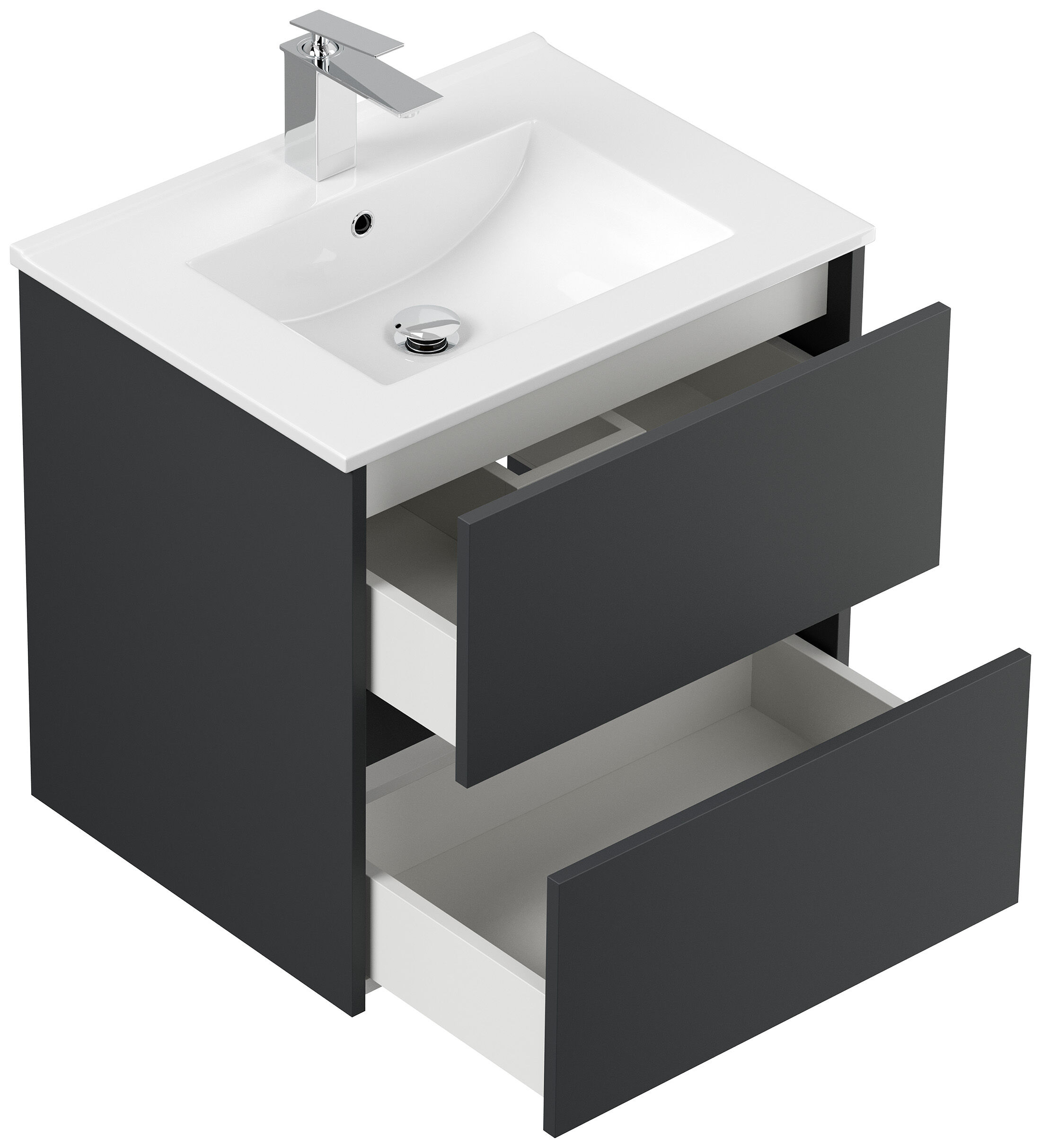 Badmöbelset Taifun 60cm 3tlg mit Spiegelschrank & Seitenschrank grafit