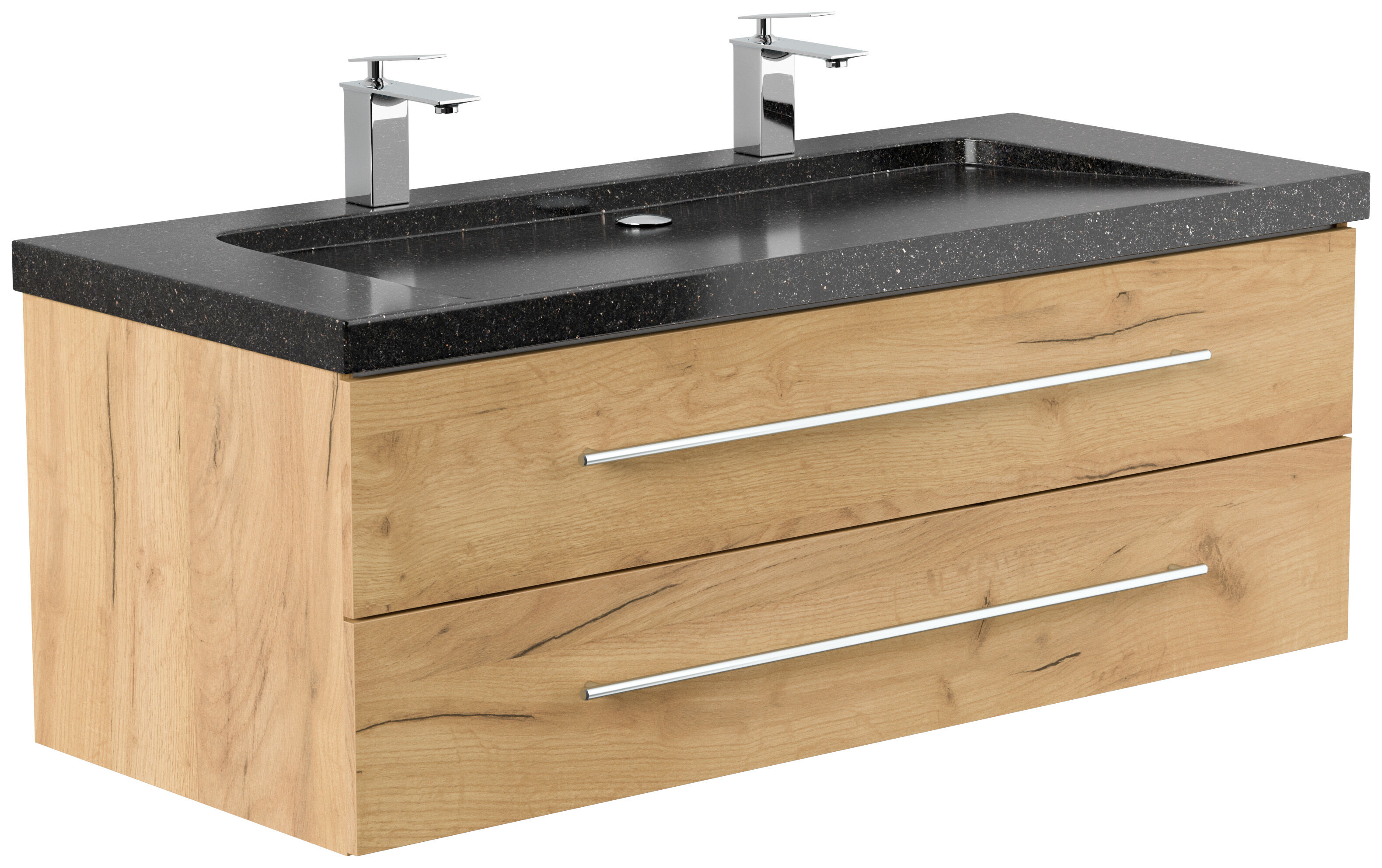 Badmöbel Granit Galaxy Black Damo 130 cm 2 Hahnlöcher SoftClose weiß hochglanz