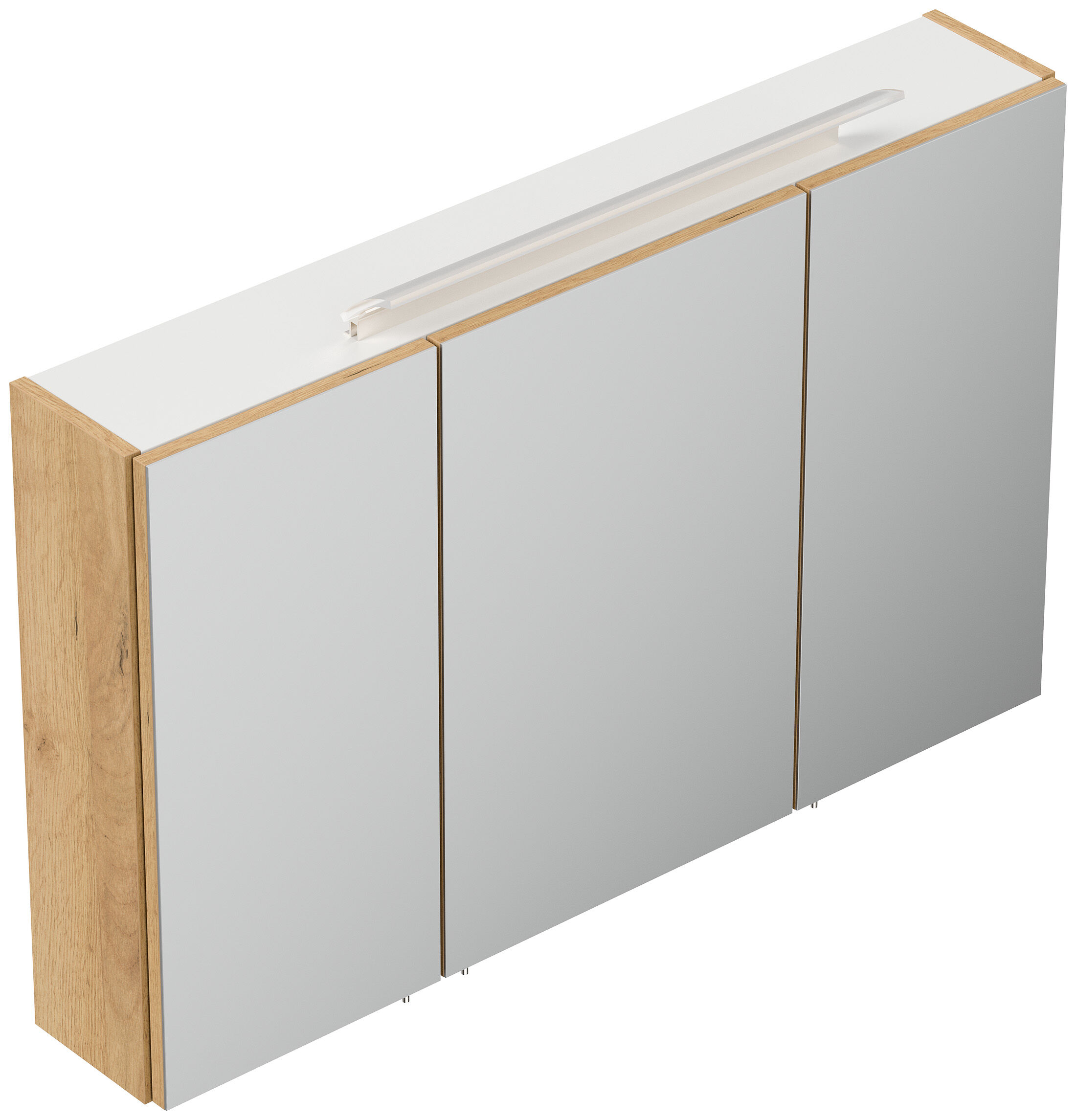 Spiegelschrank 120cm inkl. Design LED-Lampe und Glasböden eiche gold
