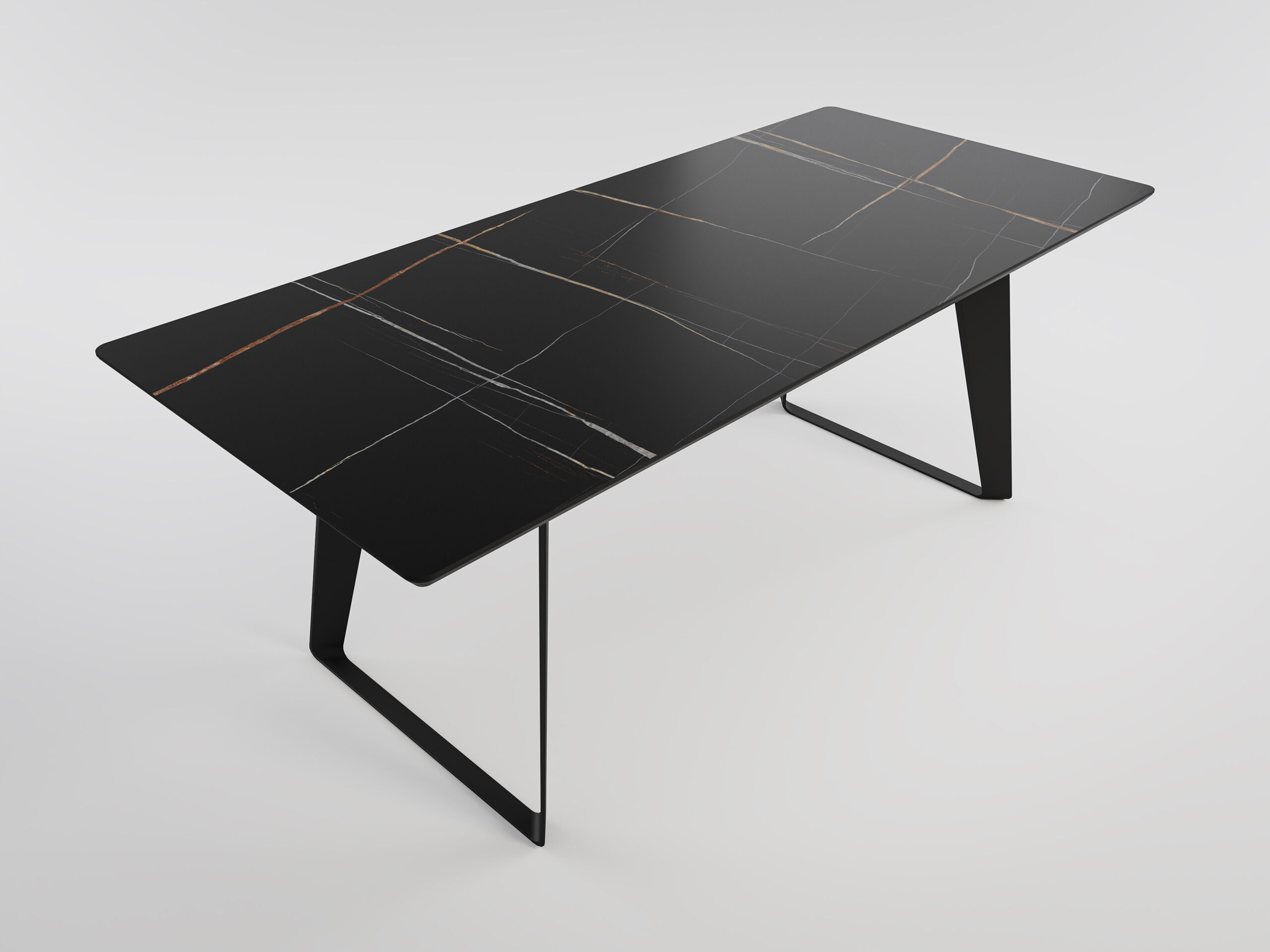 Esstisch FLORINT 200x90cm schwarze Keramikplatte schwarze Design-Tischkufen
