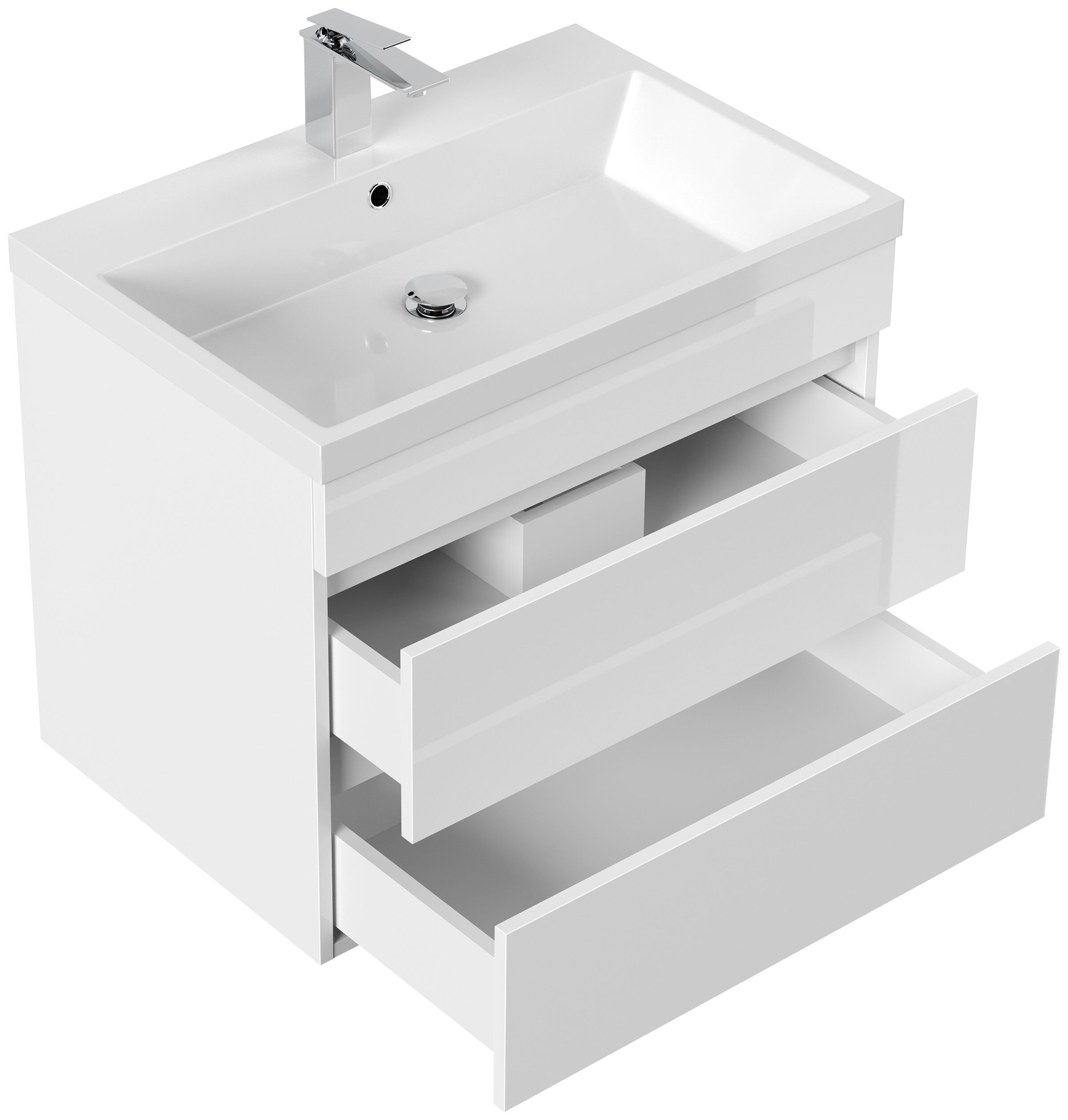 Badmöbel Via 70 SoftClose weiss hochglanz mit grifflosen Schubladen