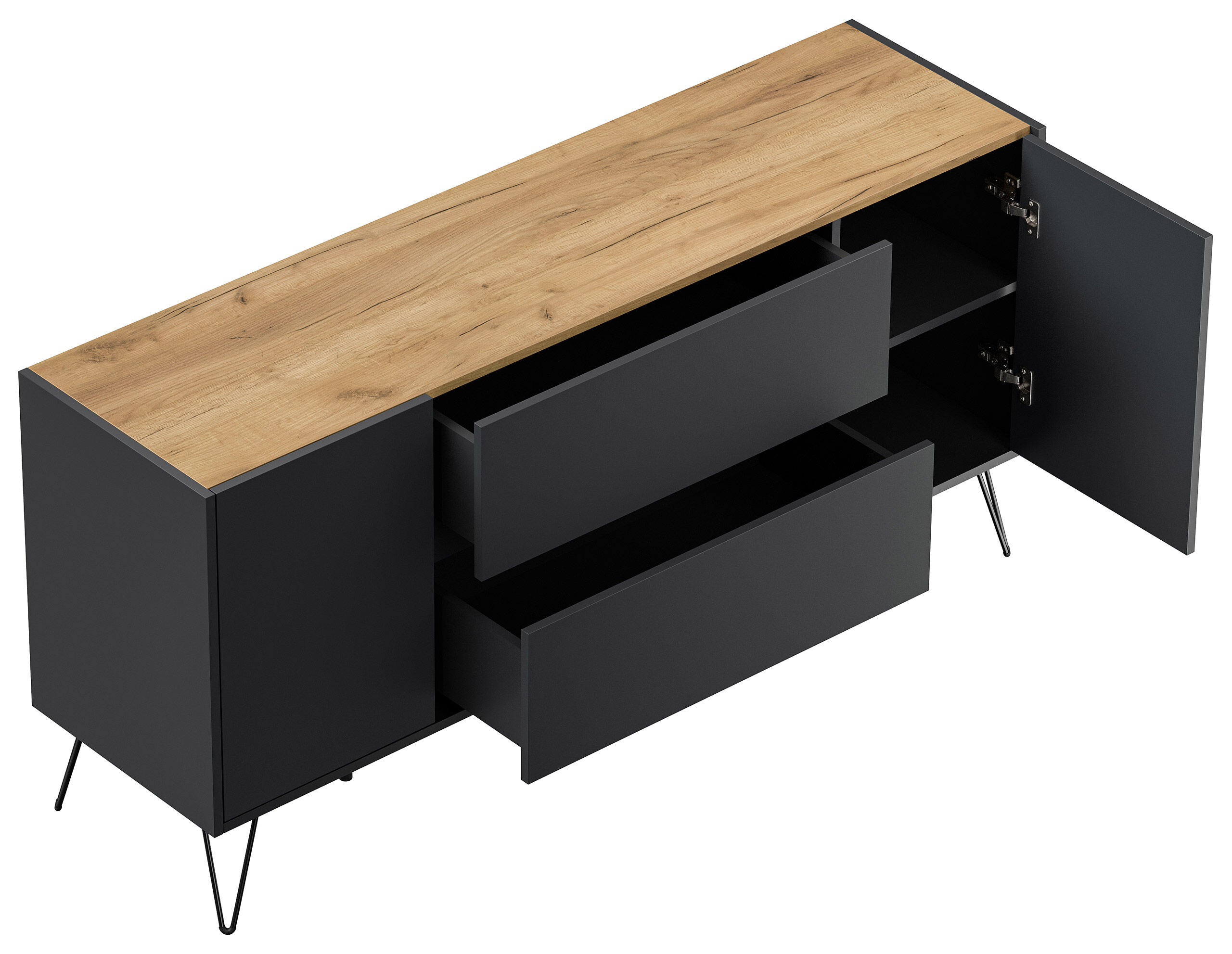 Raumwunder Sideboard Kommode Taran 155cm 2 SoftClose 2 Türen Grafit/Eiche Front
