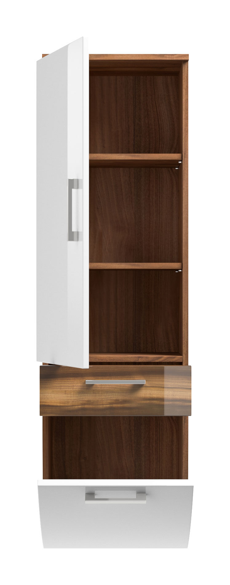 Hochschrank Rima 135 cm rund Walnuss/Weiss hochglanz