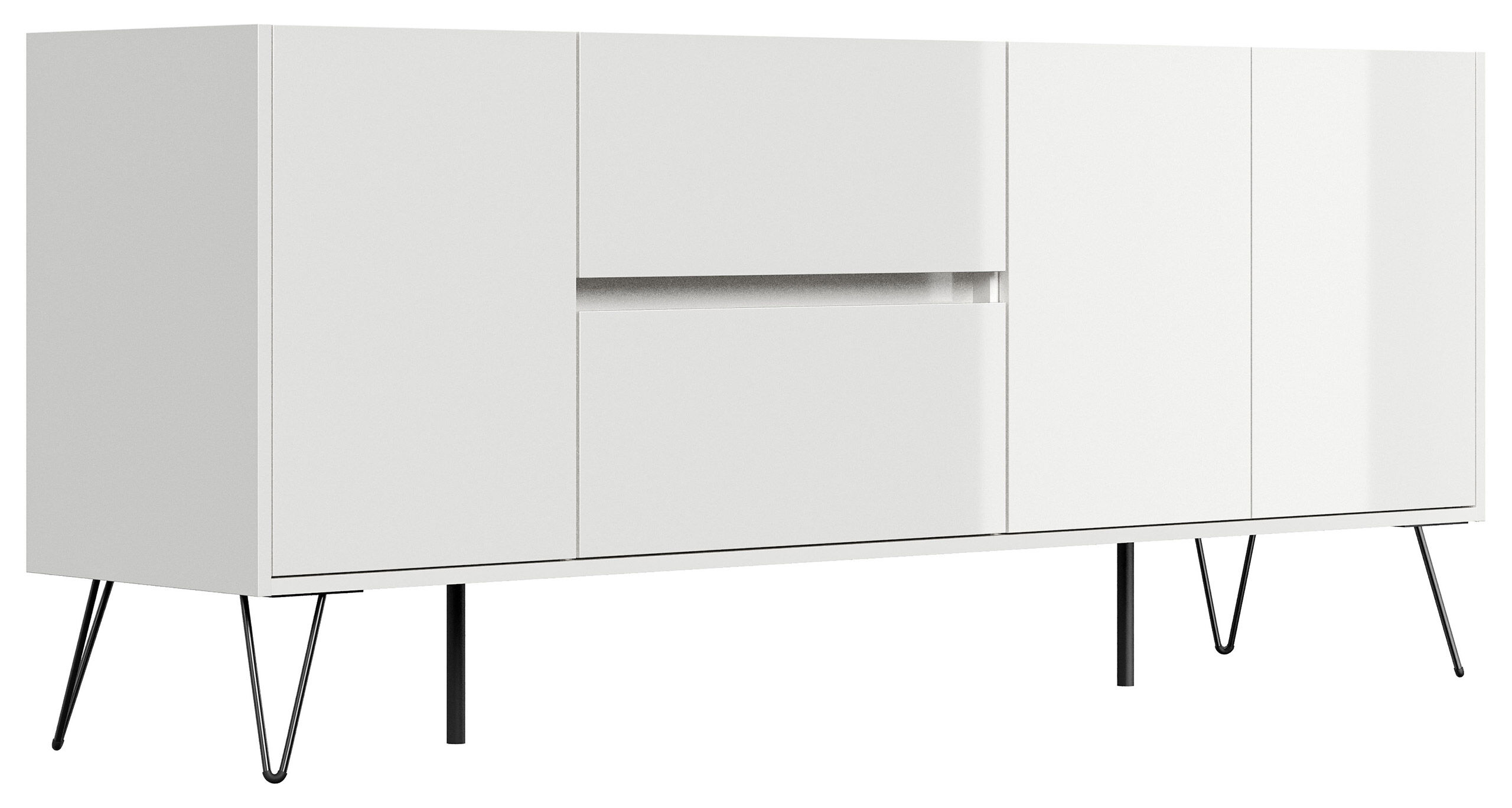 Raumwunder XL Sideboard Kommode Pharo 180cm 2 SoftClose 3 Türen Weiß hochglanz