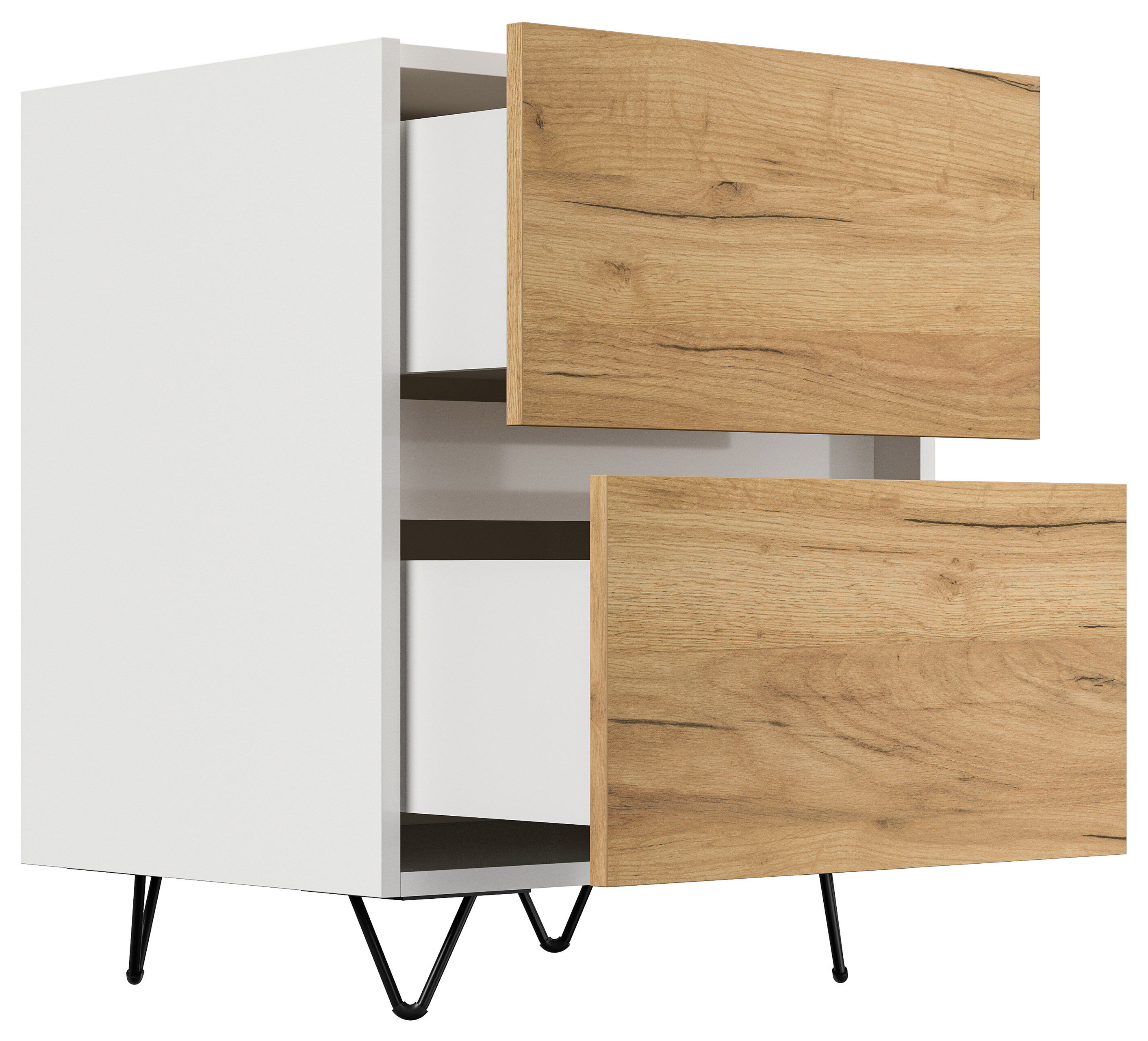 Nachttisch Yako 50cm 2 SoftClose stehend Weiß & Eiche Front