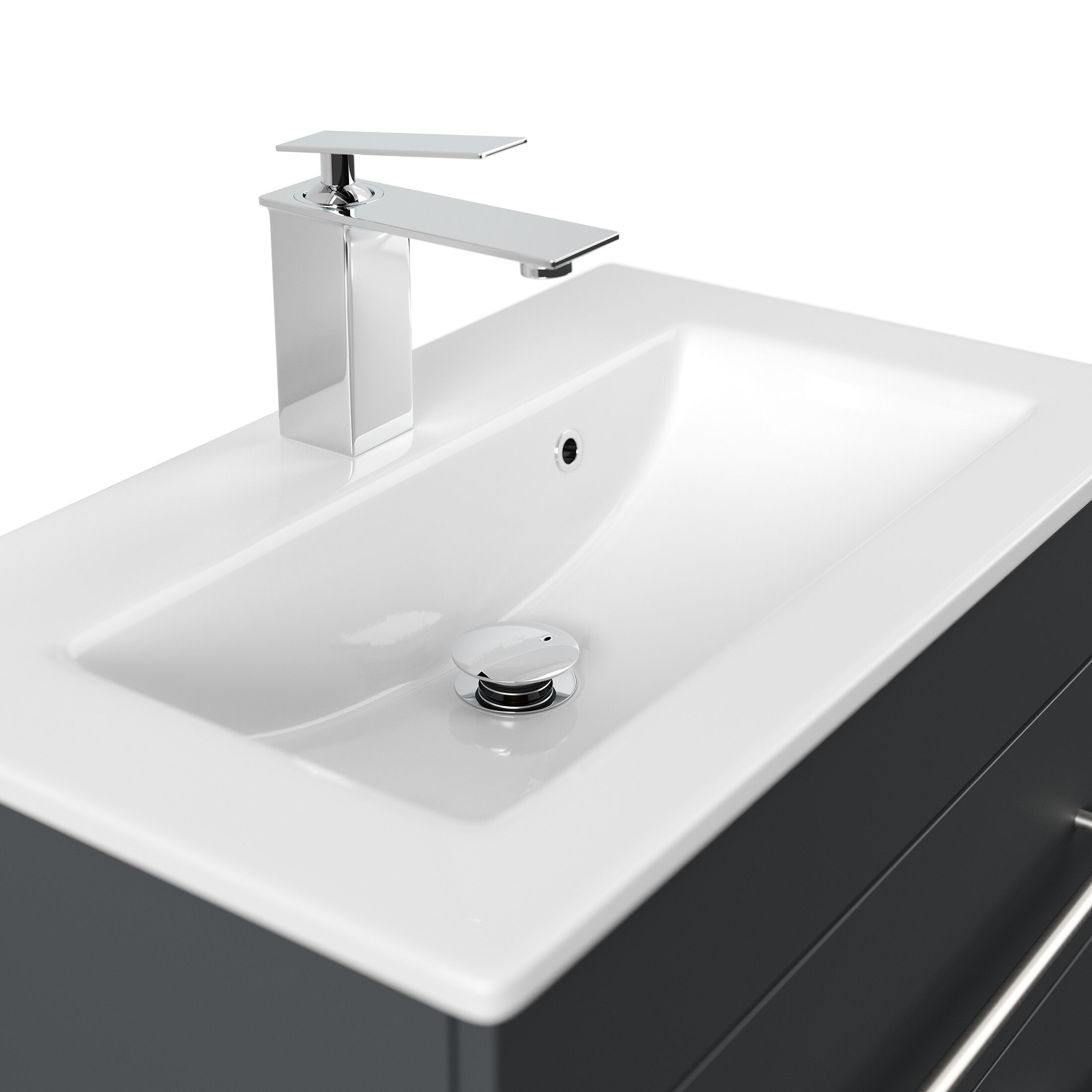 Badmöbel Mars 600 2-teilig mit LED Spiegel SlimLine weiss hochglanz