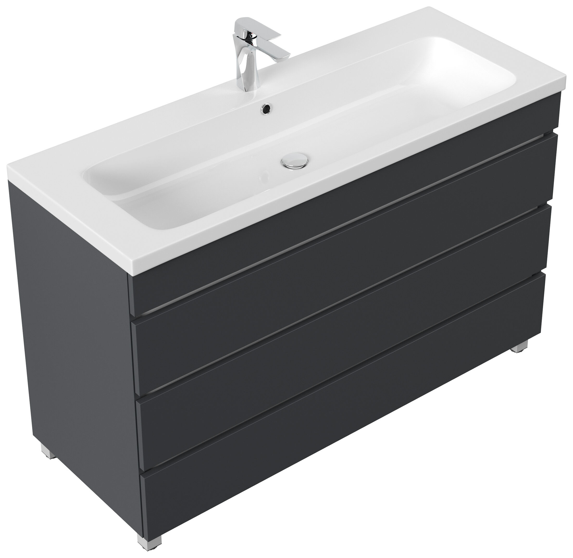 Stand Badmöbel Via 120 SoftClose grafit mit 3 grifflosen Schubladen