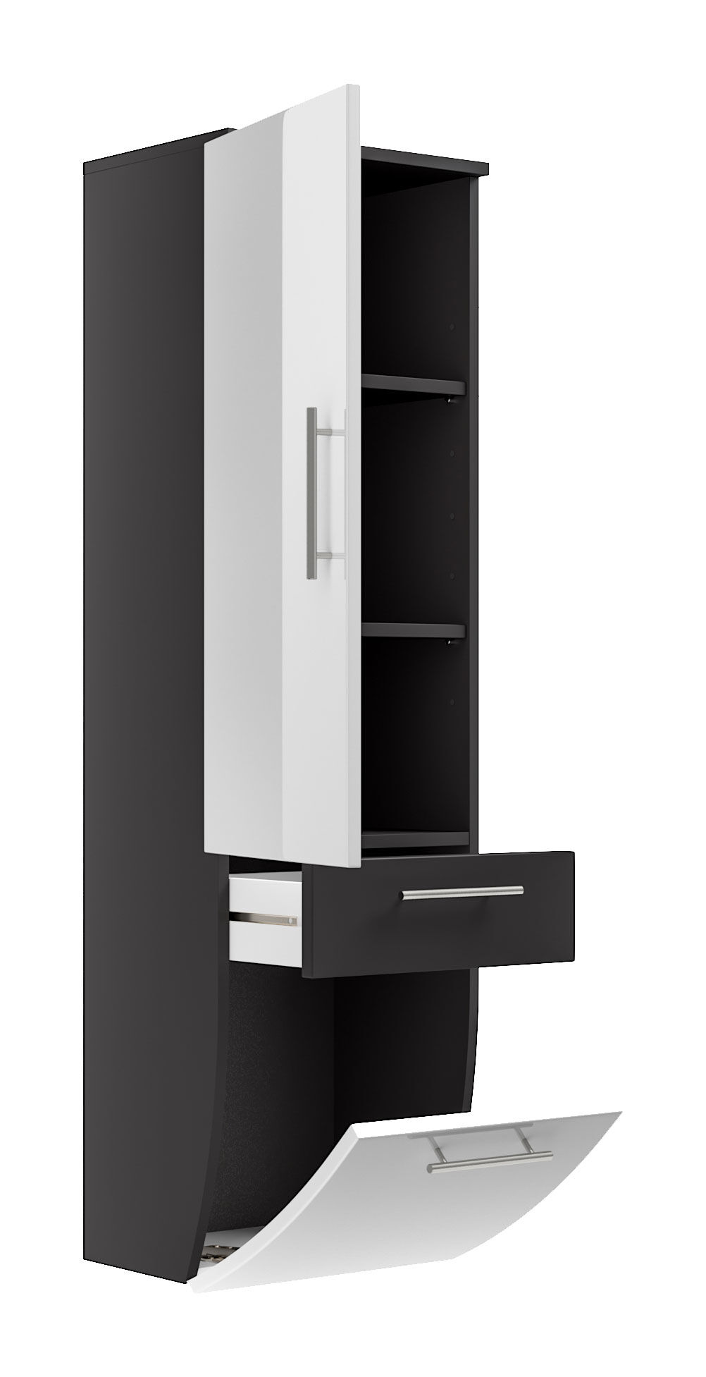 Hochschrank 135 cm Salona M Weiss hochglanz/Grafit hochglanz