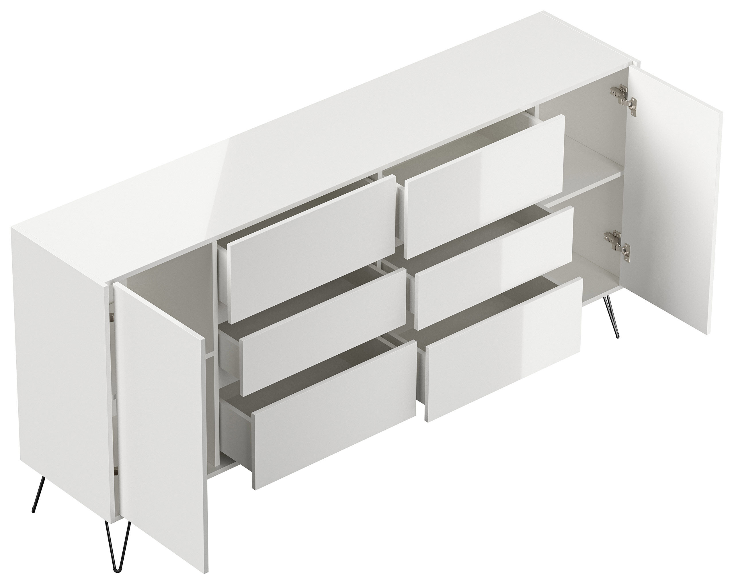 Design Sideboard Kommode Yako 200cm Greifraum 6 SoftClose 2 Türen Weiß hochglanz