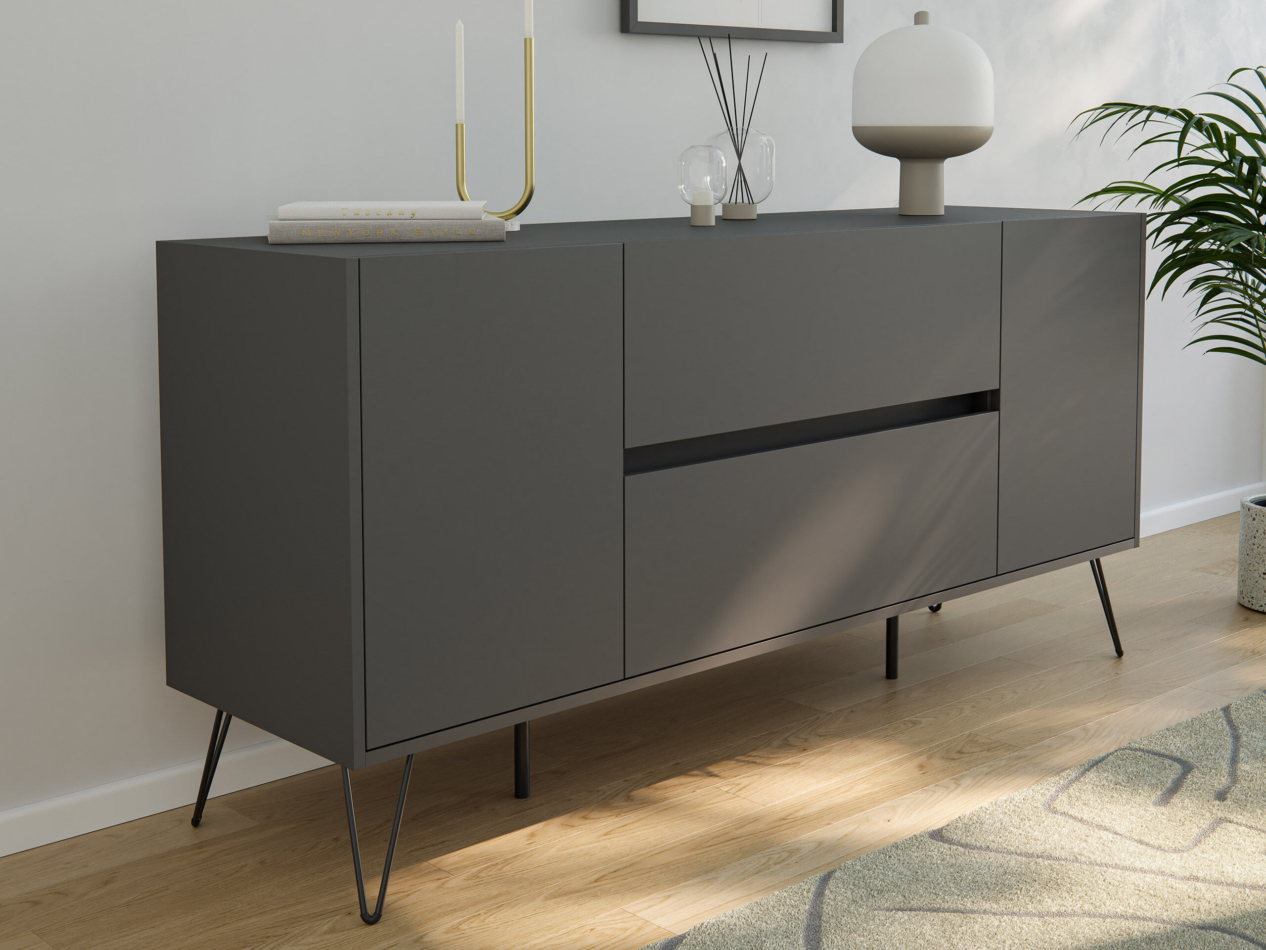 Sideboard Yako 155cm 2 SoftClose 2 Türen Grafit