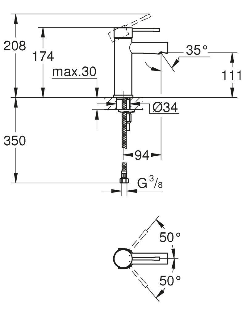 Grohe Essence Einhand-Waschtischbatterie, S-Size ohne Ablaufgarnitur