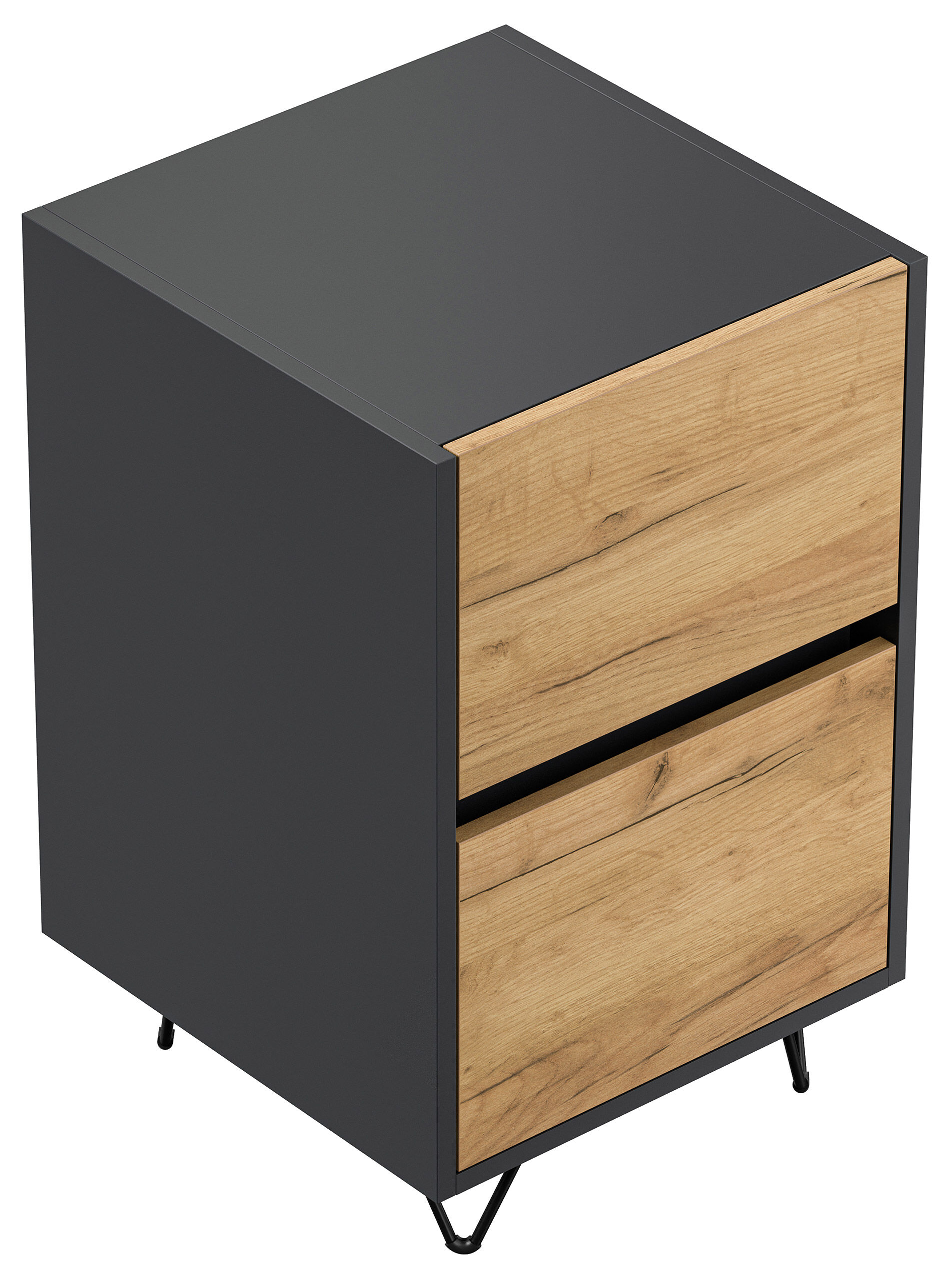 Nachttisch Yako 40cm 2 SoftClose stehend Weiß & Eiche Top