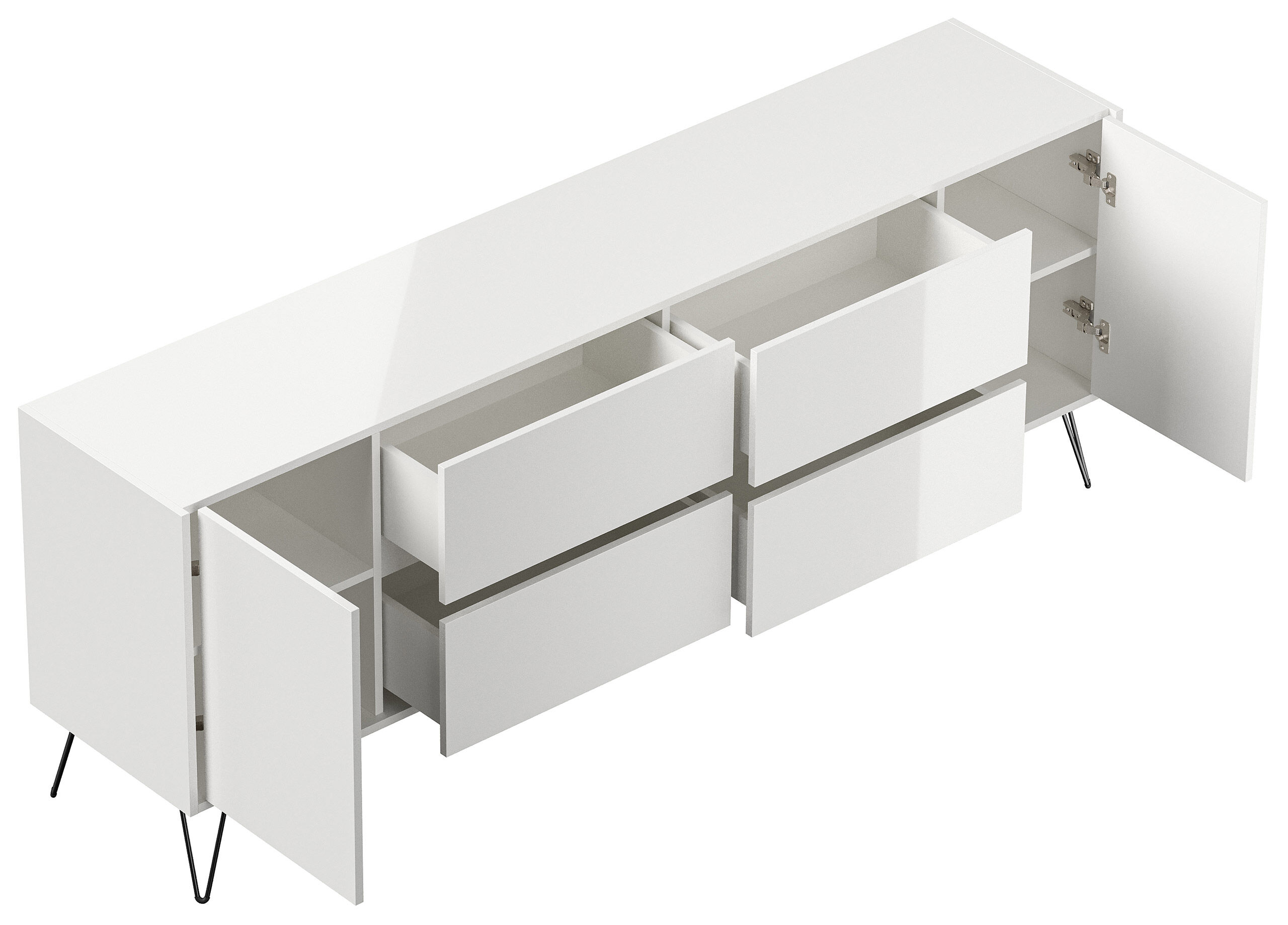 Raumwunder XXL Sideboard Kommode Heros 200cm 4 SoftClose 2 Türen Weiß hochglanz