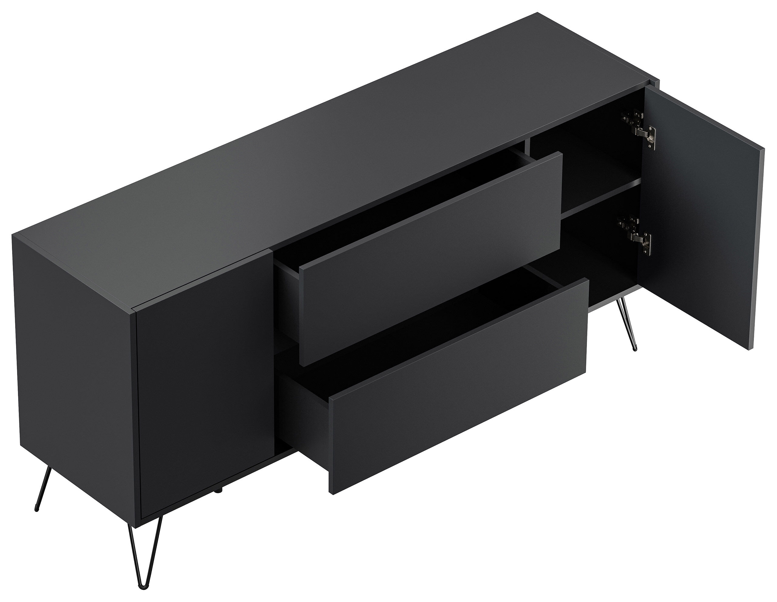 Raumwunder Sideboard Kommode Taran 155cm 2 SoftClose 2 Türen Grafit/Eiche Front