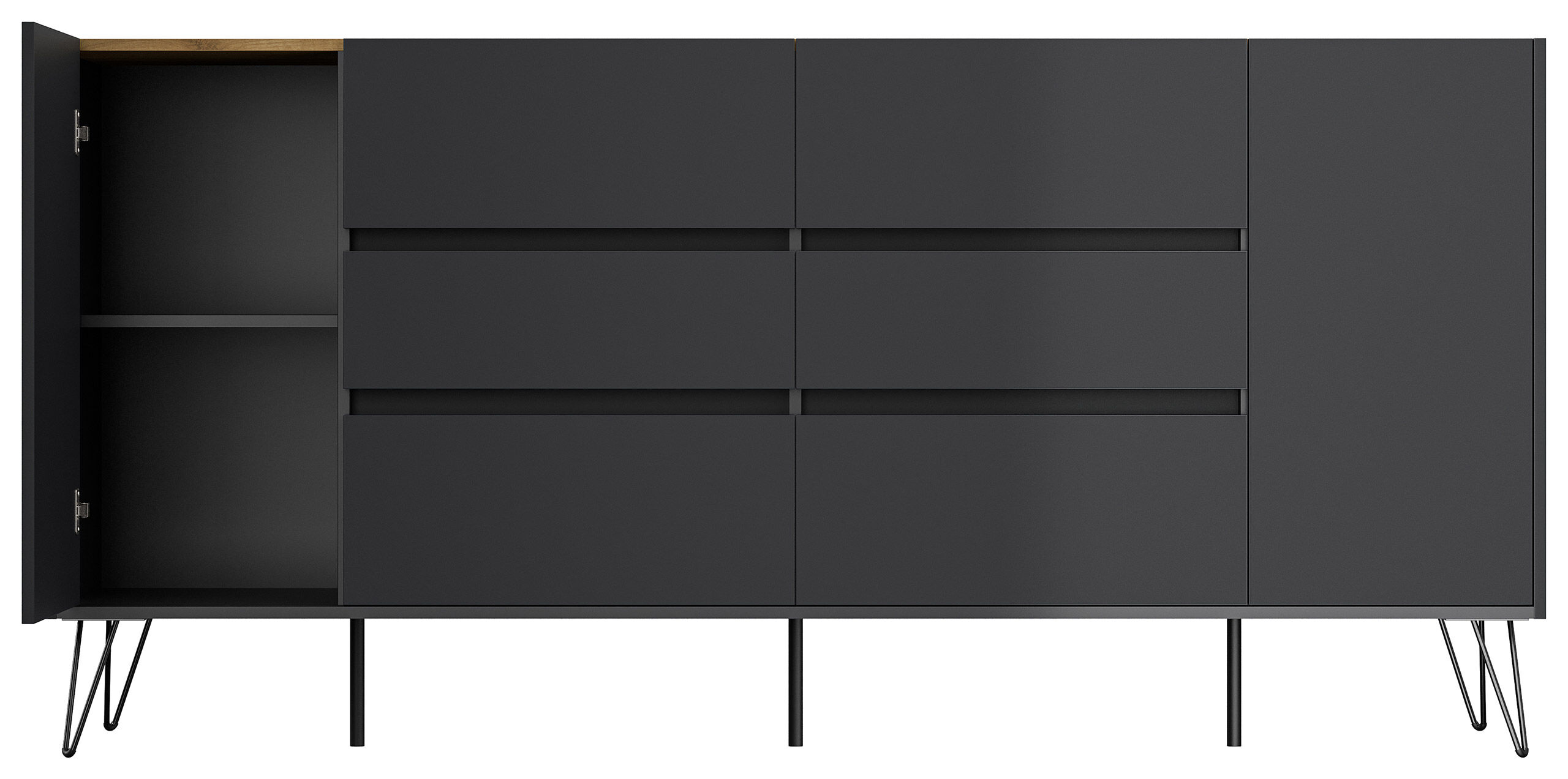 Sideboard Yako XL 200cm 6 SoftClose 2 Türen Grafit/Eiche Top