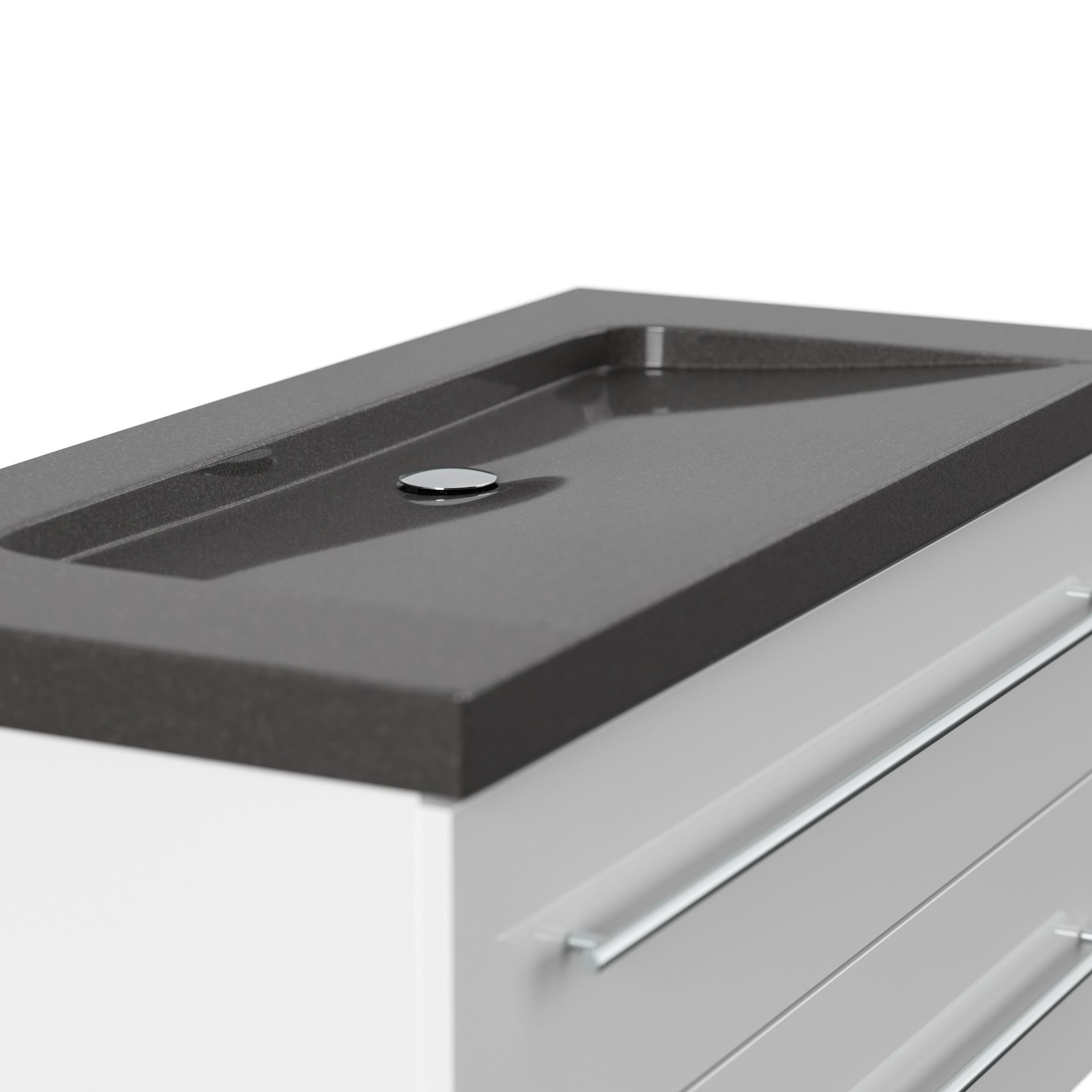 Badmöbel Granit India Black Damo 100 cm ohne Hahnloch SoftClose weiß hochglanz