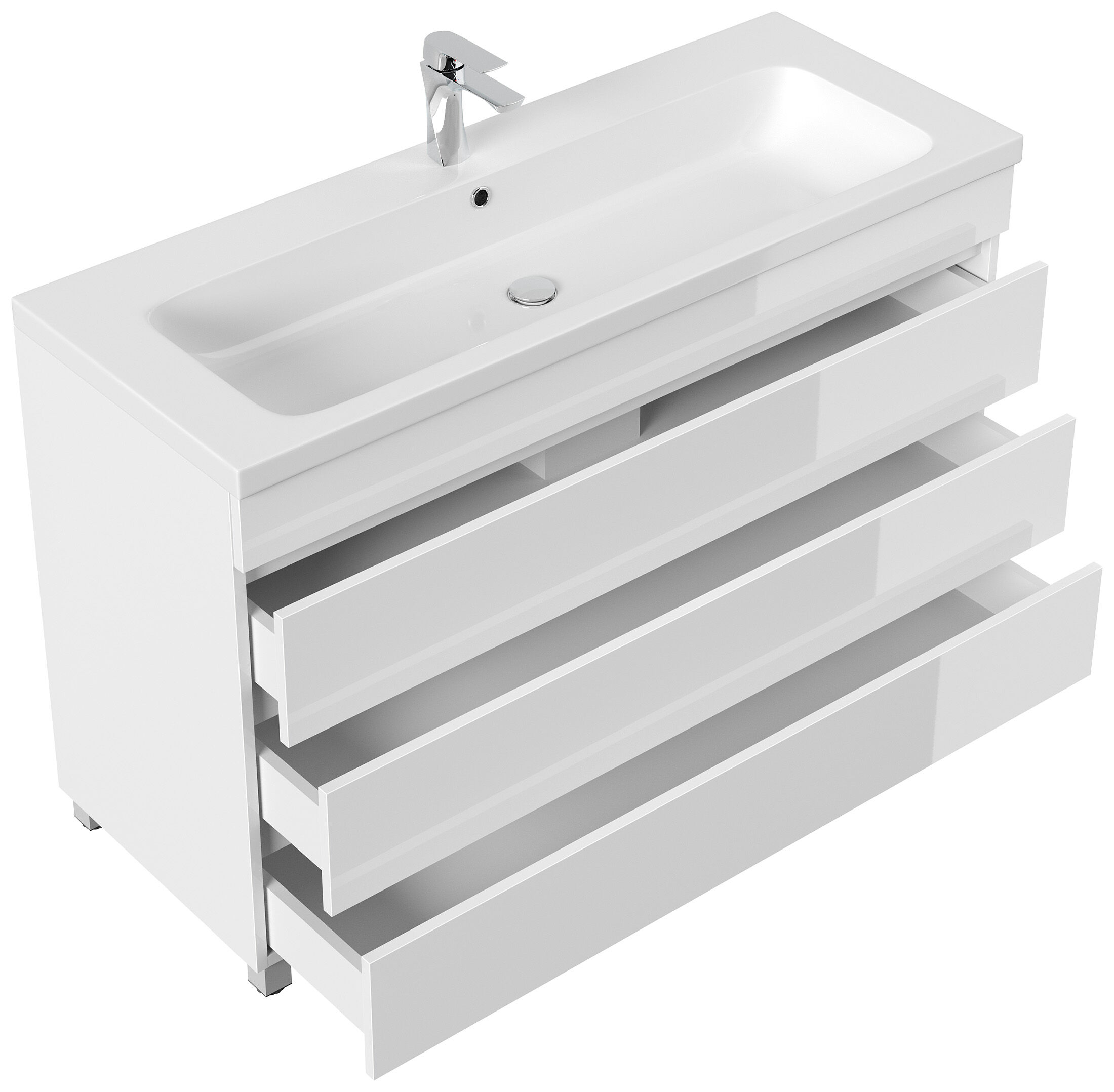 Stand Badmöbel Via 120 SoftClose weiss hochglanz mit 3 grifflosen Schubladen