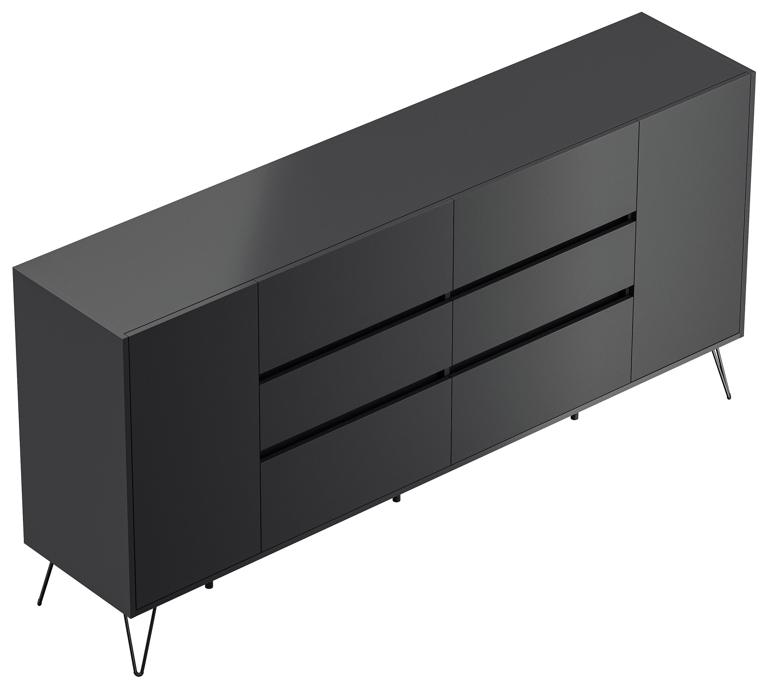 Design Sideboard Kommode Yako 200cm Greifraum 6 SoftClose 2 Türen Grafit