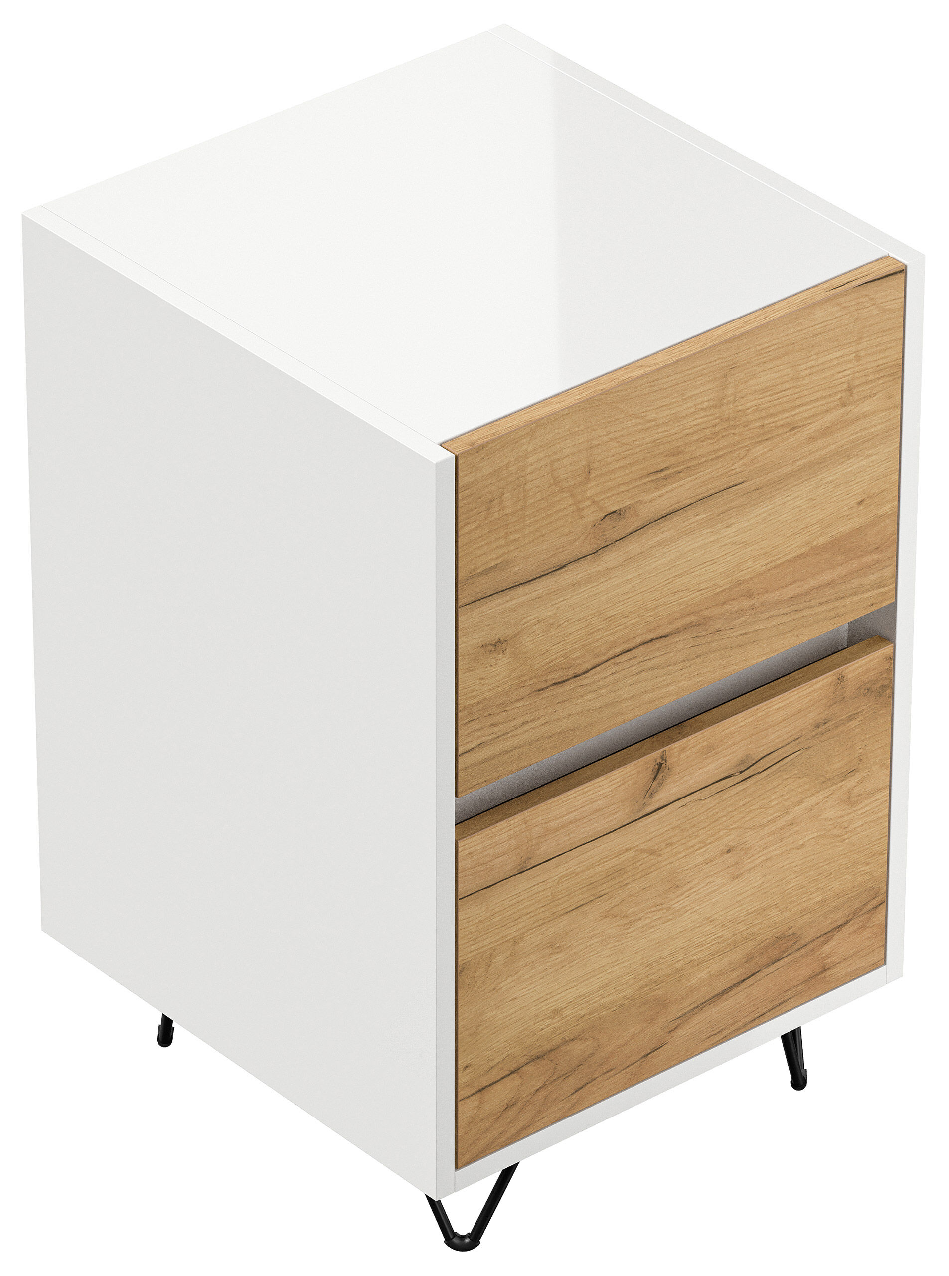 Nachttisch Yako 40cm 2 SoftClose stehend Weiß & Eiche Top