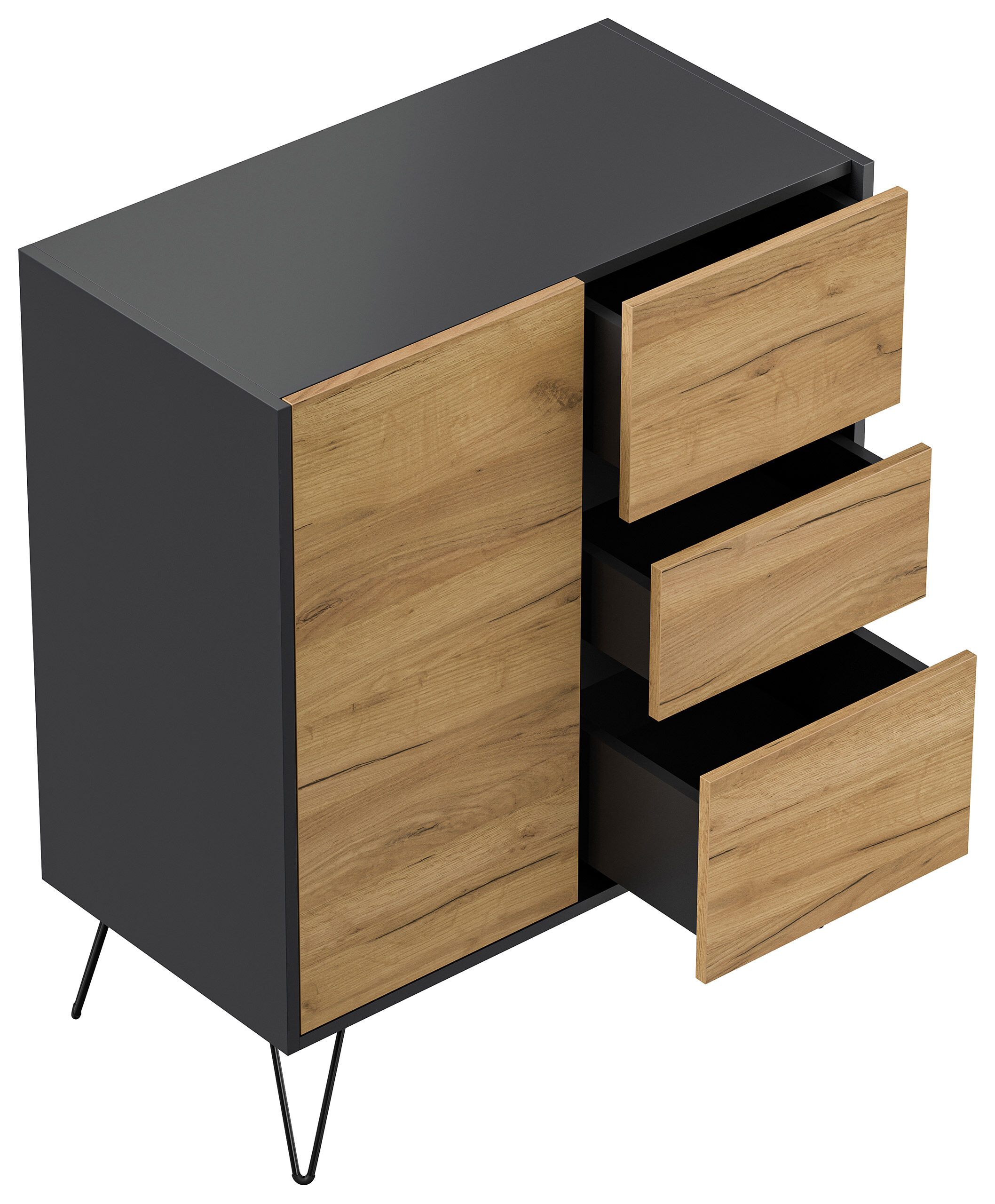 Design Sideboard Kommode Rauk 80cm 3 Greifraum SoftClose 1 Tür Grafit