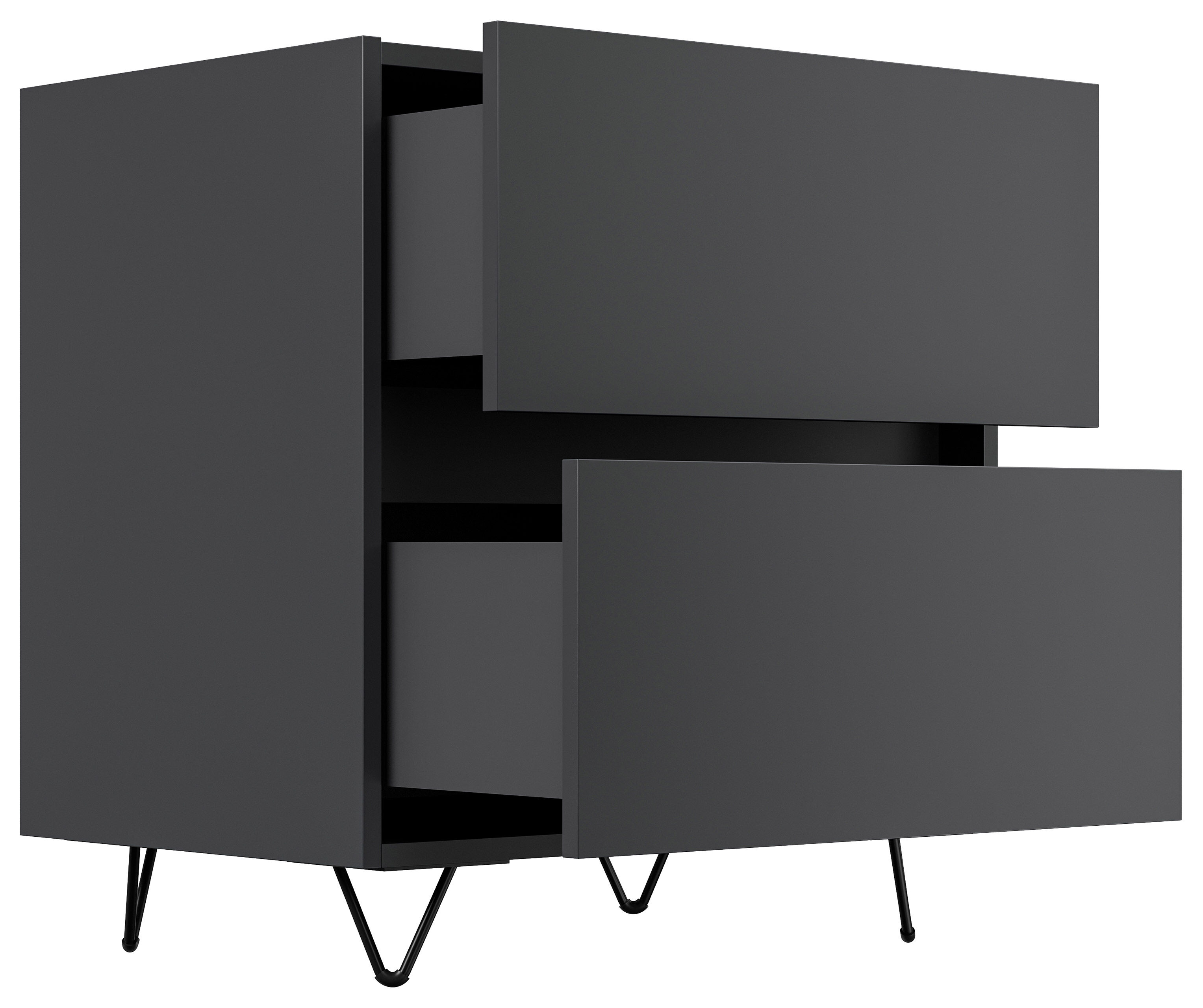 Nachttisch Yako 60cm 2 SoftClose stehend Weiß & Eiche Top