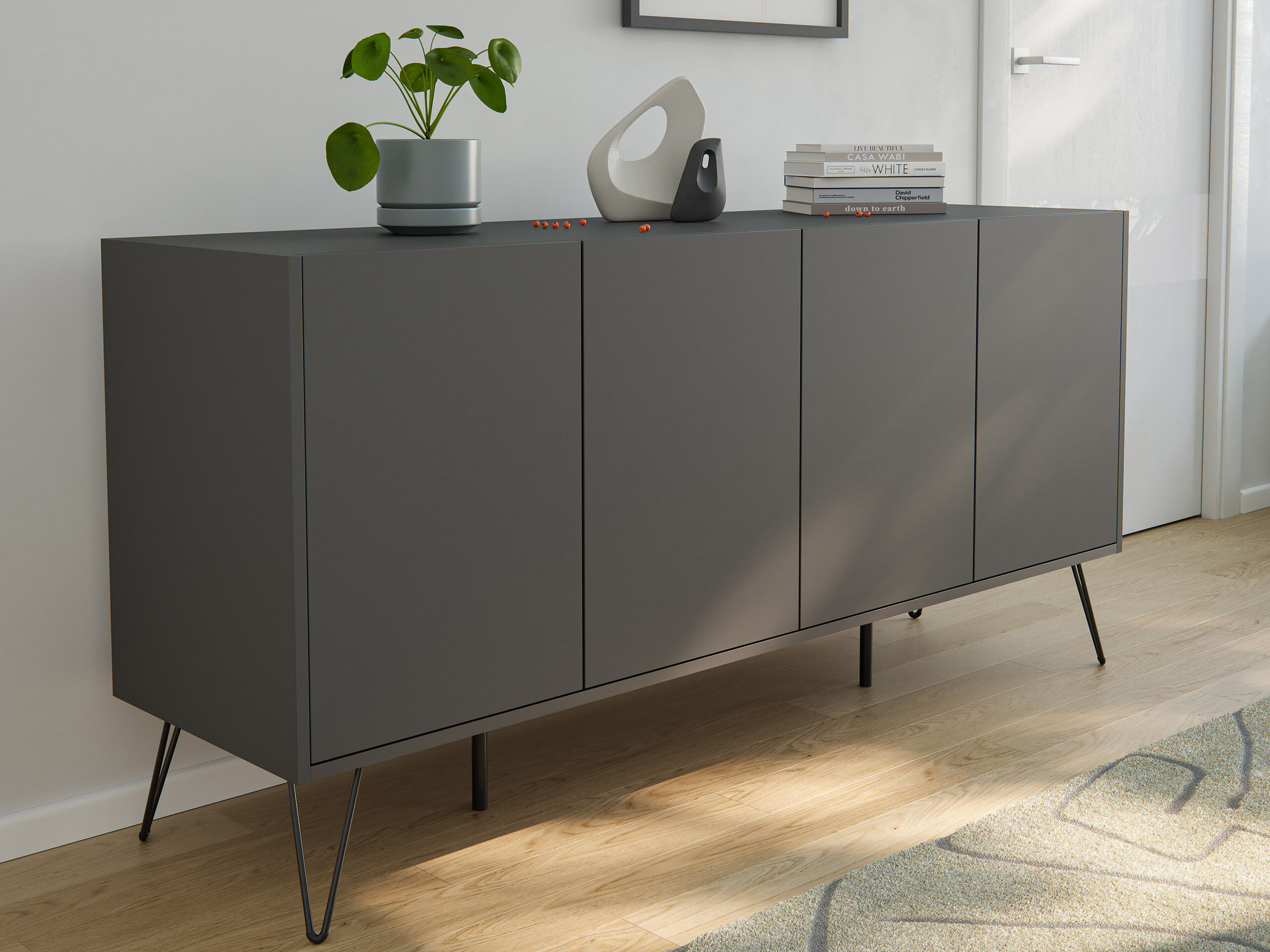 Raumwunder XL Sideboard Kommode Maxim 155cm stehend 4 Türen Grafit