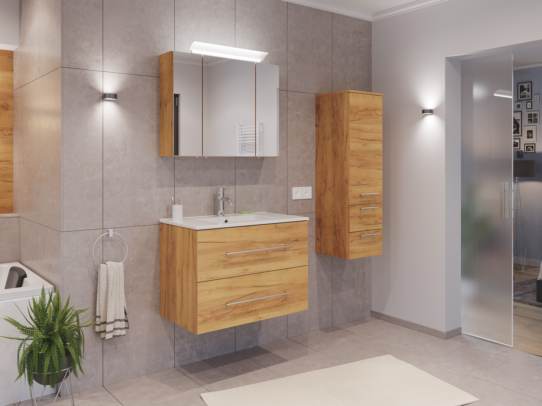 Badmöbel Set Firenze 80 3tlg. Spiegelschrank & Seitenschrank weiß hochglanz