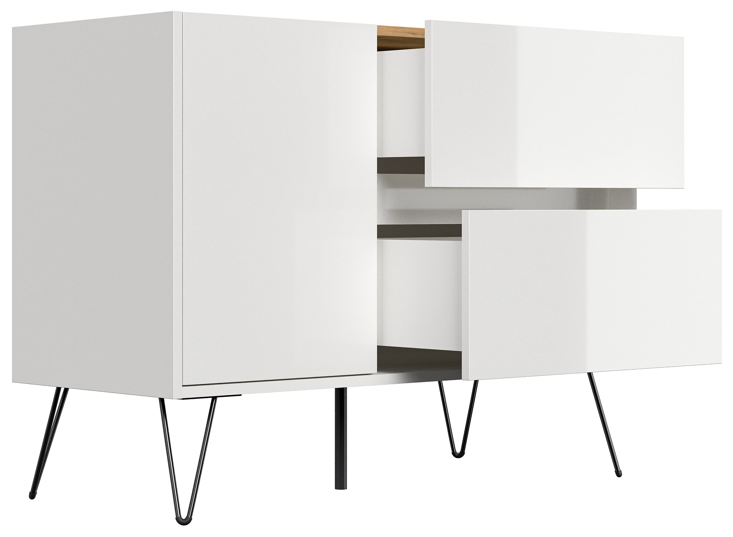 Raumwunder L Sideboard Kommode 100cm 2 SoftClose 1 Tür Grafit/Eiche Front