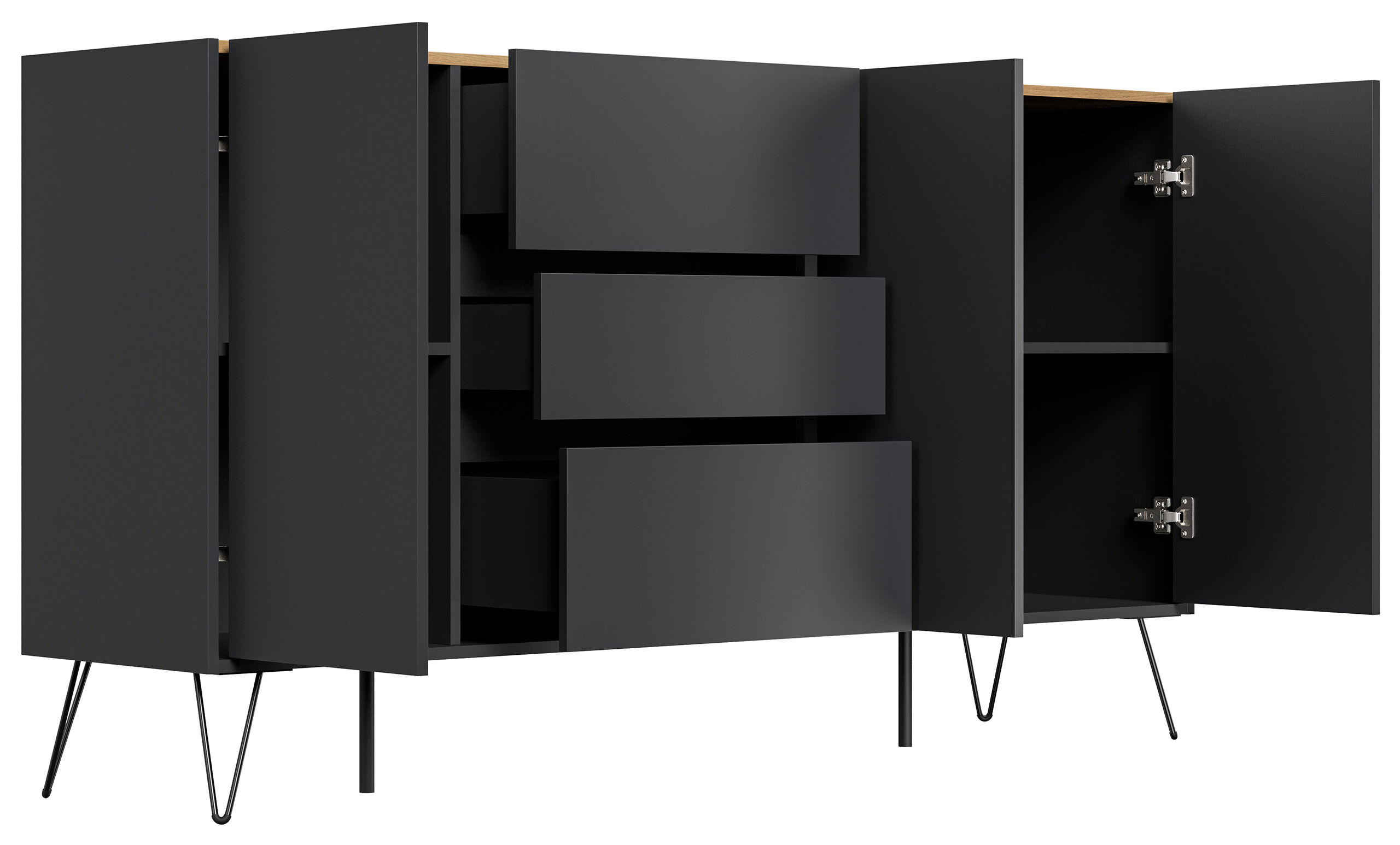 Design Sideboard Kommode Zuma 180cm Greifraum 3 SoftClose 3 Türen Weiß hochglanz