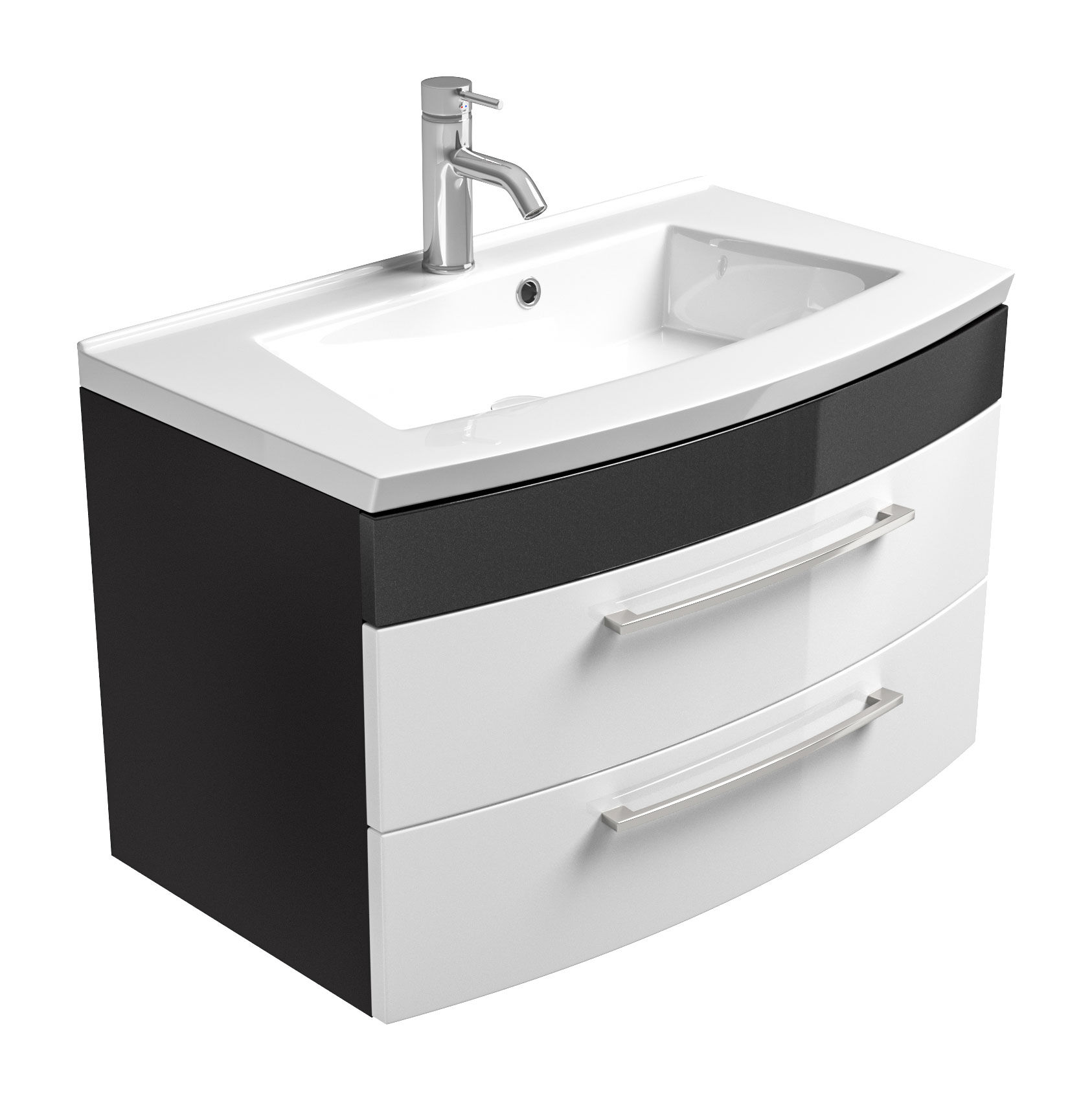 Badmöbel Rima 80 cm 2 Schubladen Weiss hochglanz/Grafit hochglanz