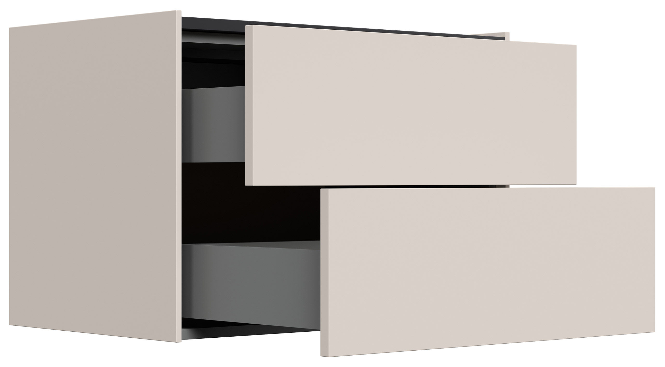 Design Nachttisch Kommode Somnia XL 70cm, 2 Pushauszüge lackiert Creme Grafit