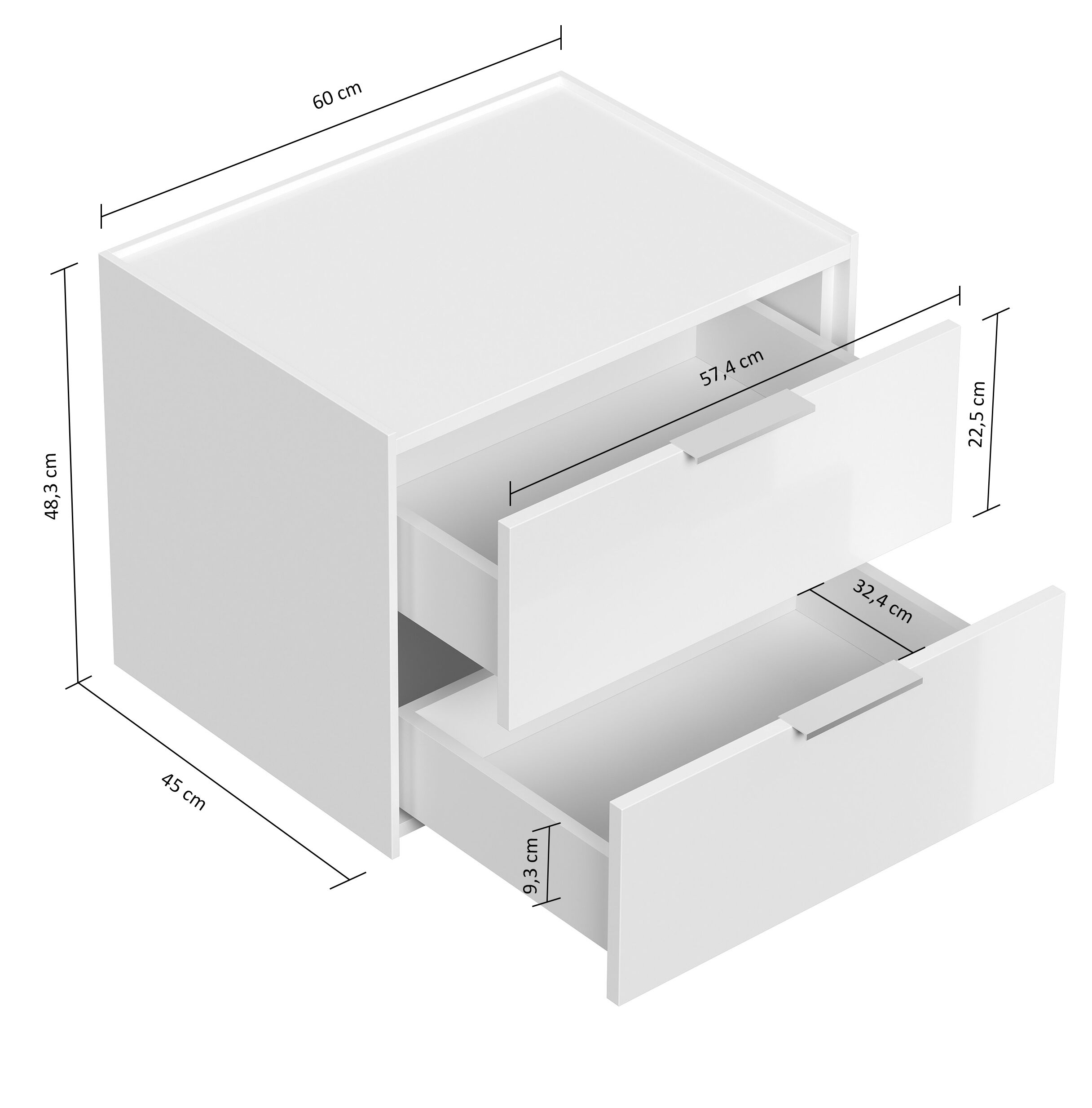 Design Nachttisch Kommode Artem 60cm, 2 Softeinzüge lackiert Kubanit