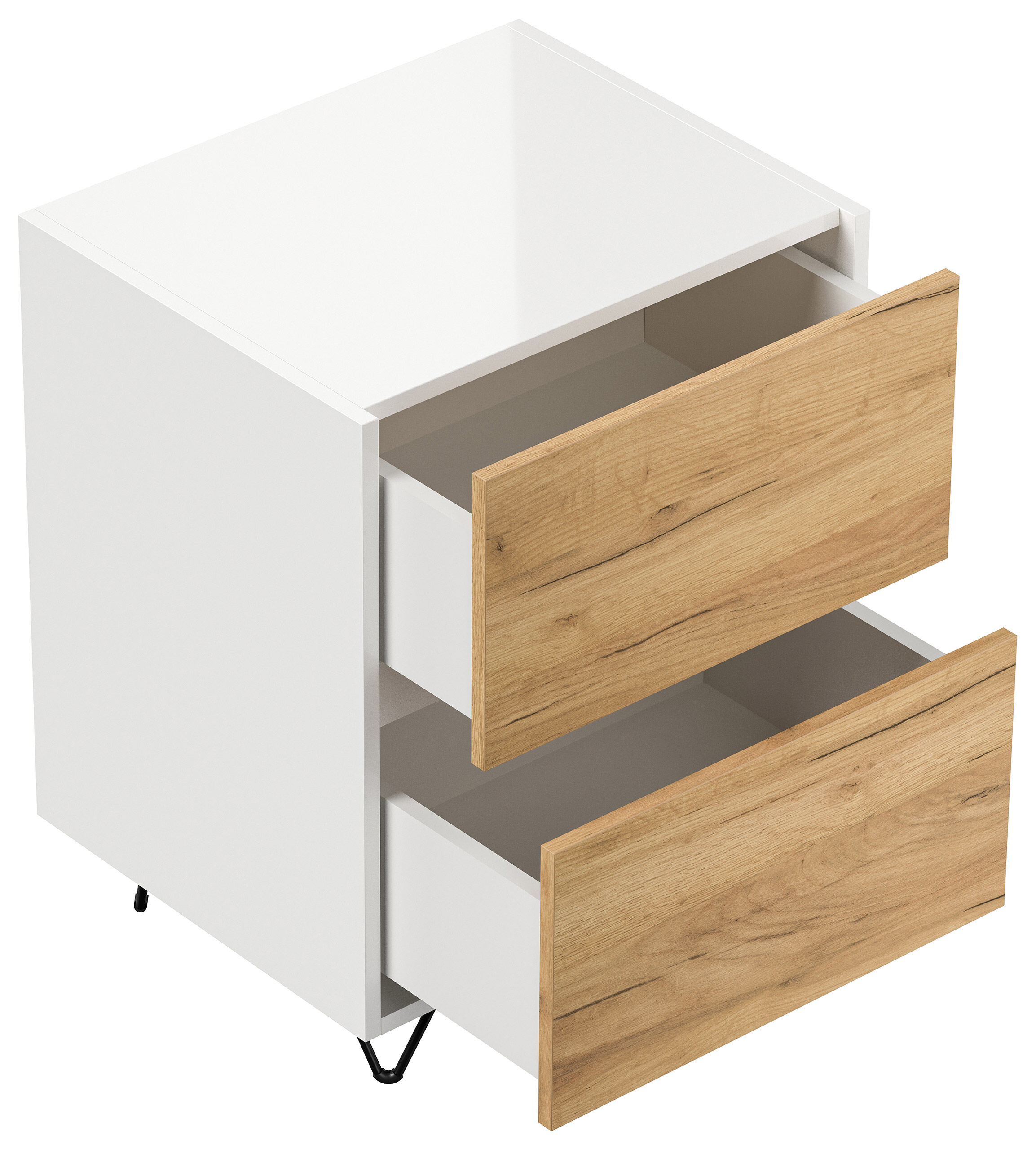Nachttisch Yako 50cm 2 SoftClose stehend Weiß & Eiche Front