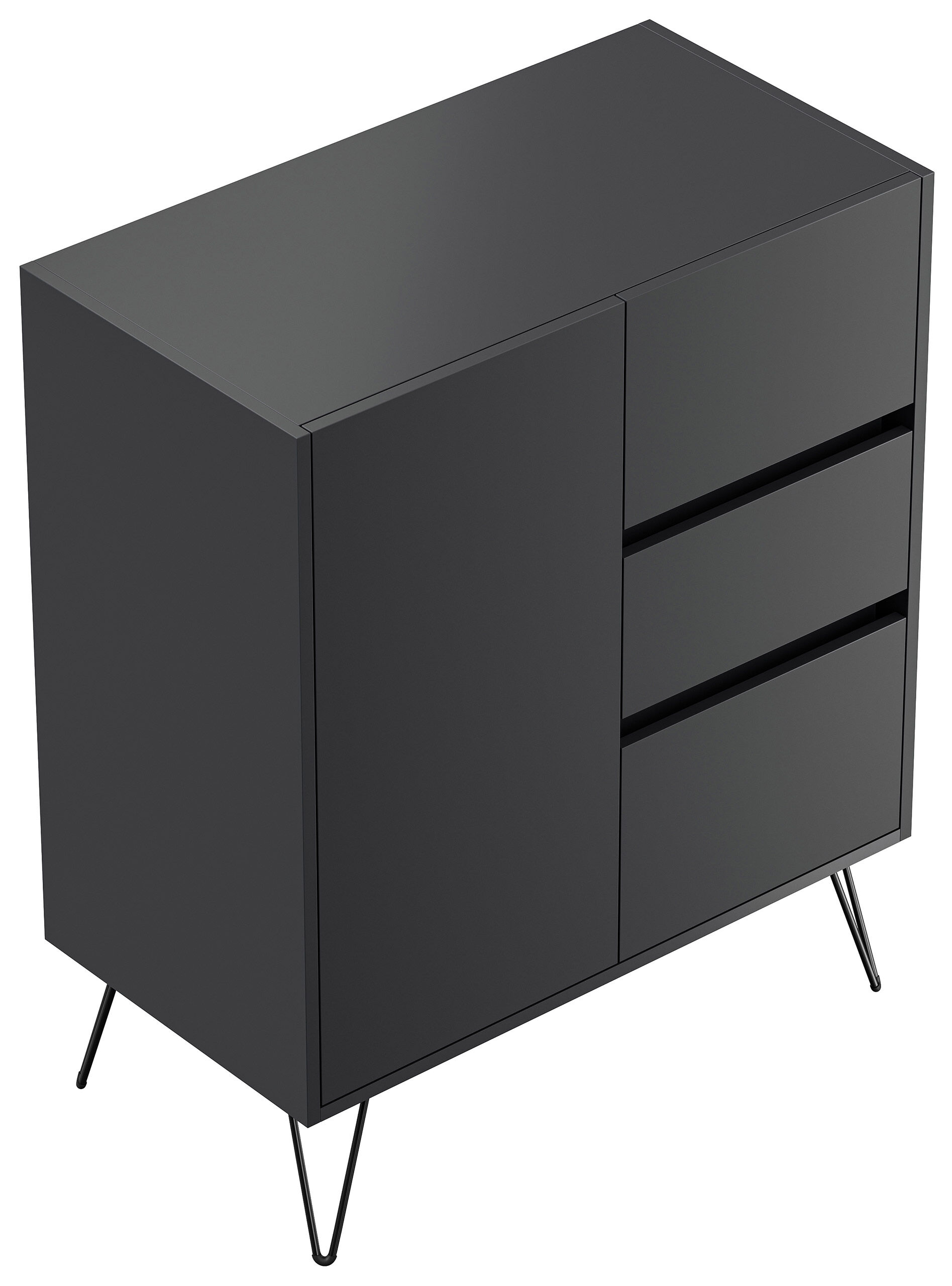 Design Sideboard Kommode Rauk 80cm 3 Greifraum SoftClose 1 Tür Grafit