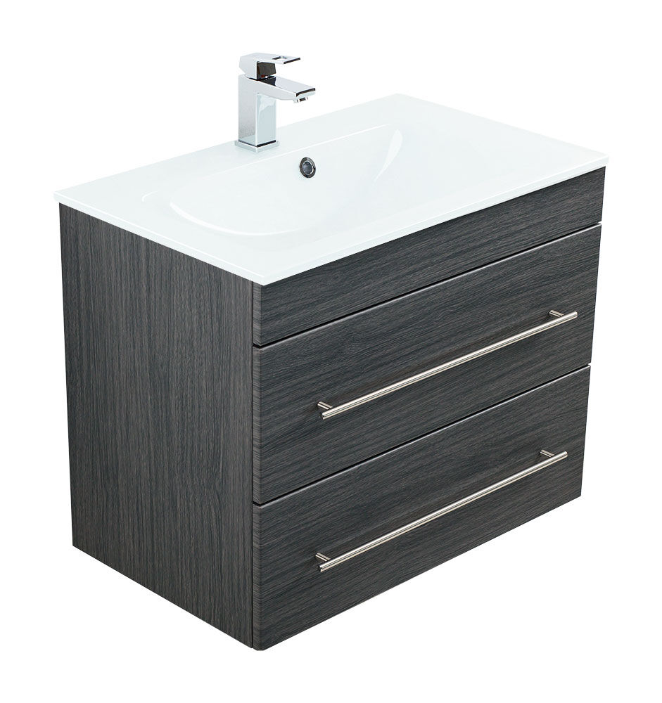Badmöbel Vitro 750 mit Glaswaschbecken SoftClose anthrazit gemasert Badmöbel Vitro 750 mit Glaswaschbecken SoftClose anthrazit gemasert