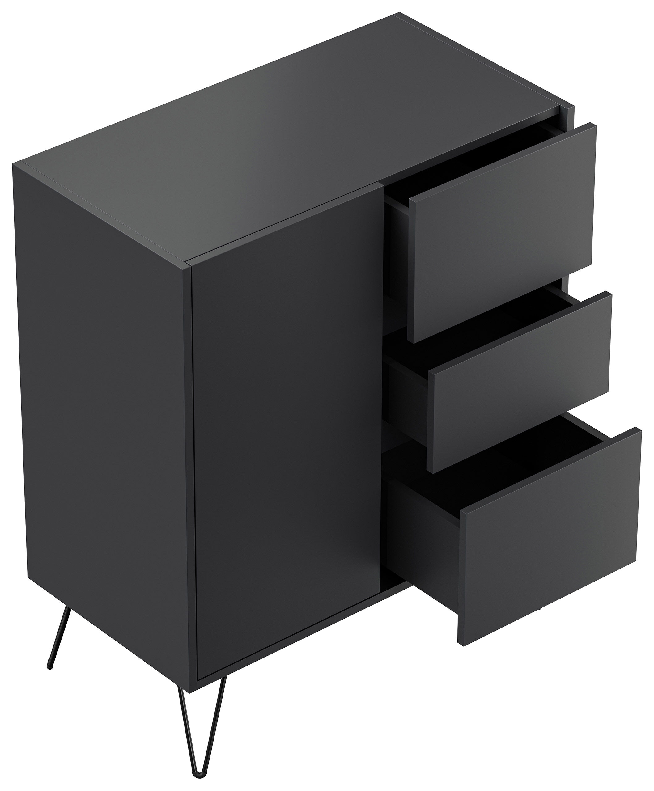 Design Sideboard Kommode Rauk 80cm 3 Greifraum SoftClose 1 Tür Grafit