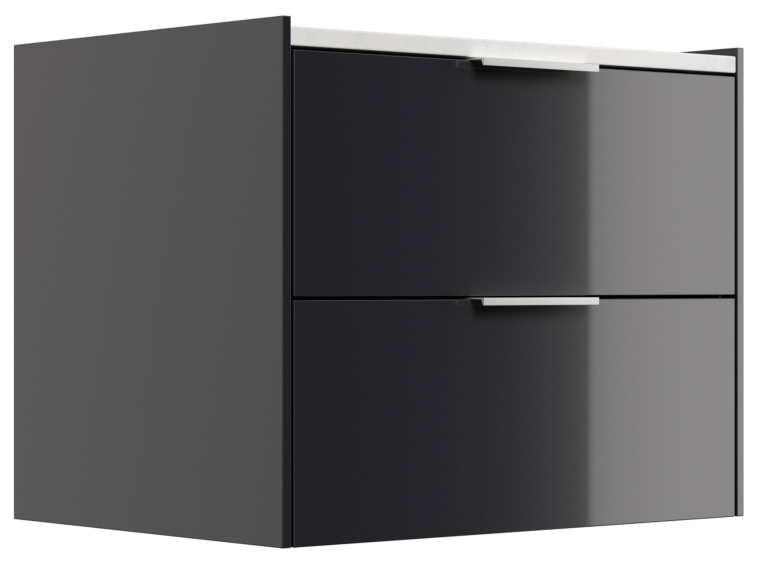 Design Nachttisch Kommode Artem 60cm, Quarztop, 2 Softeinzüge lackiert Weiß Hgl