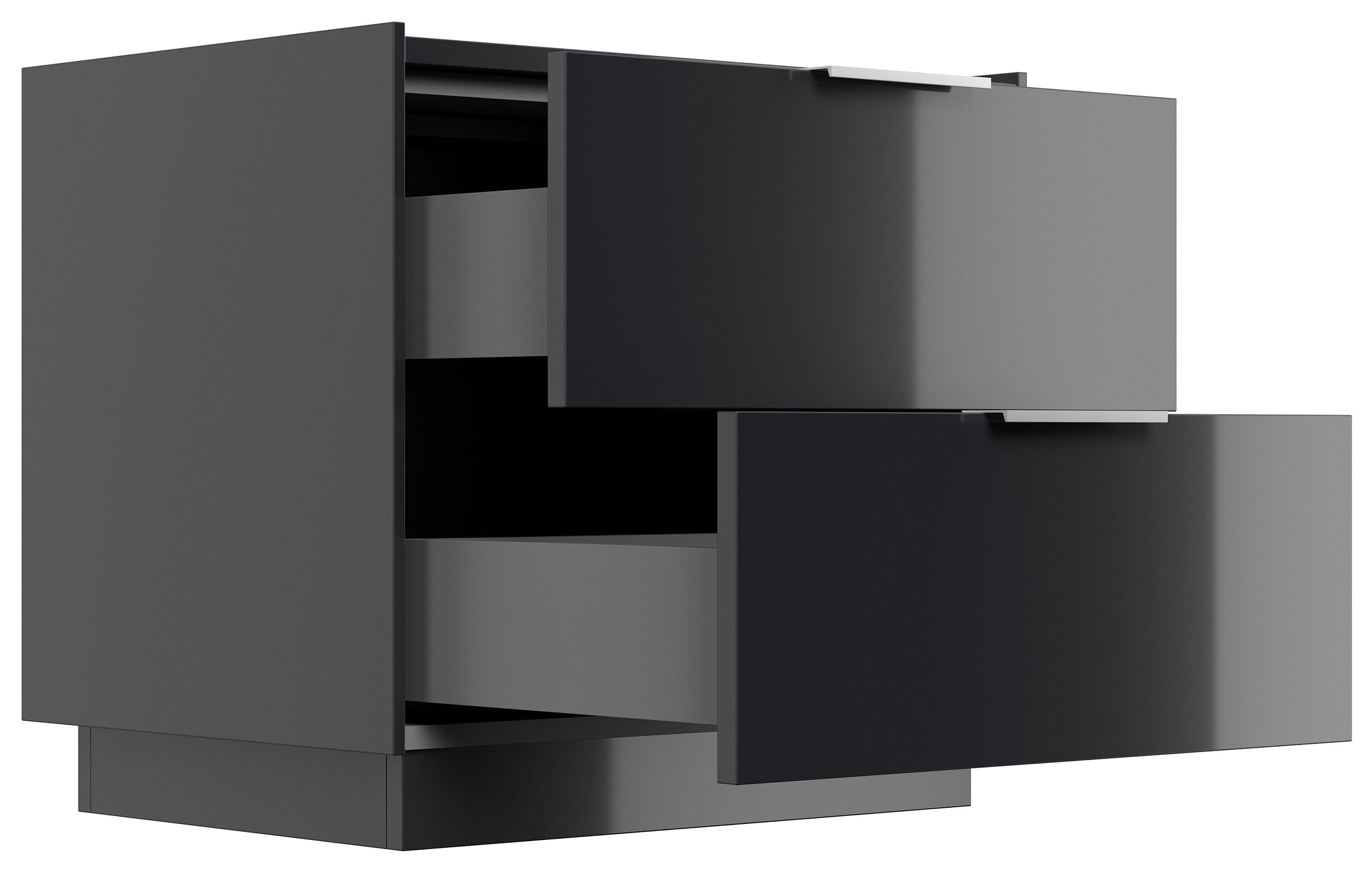 Design Nachttisch Kommode Artem 60cm, 2 Softeinzüge lackiert Weiß Hgl