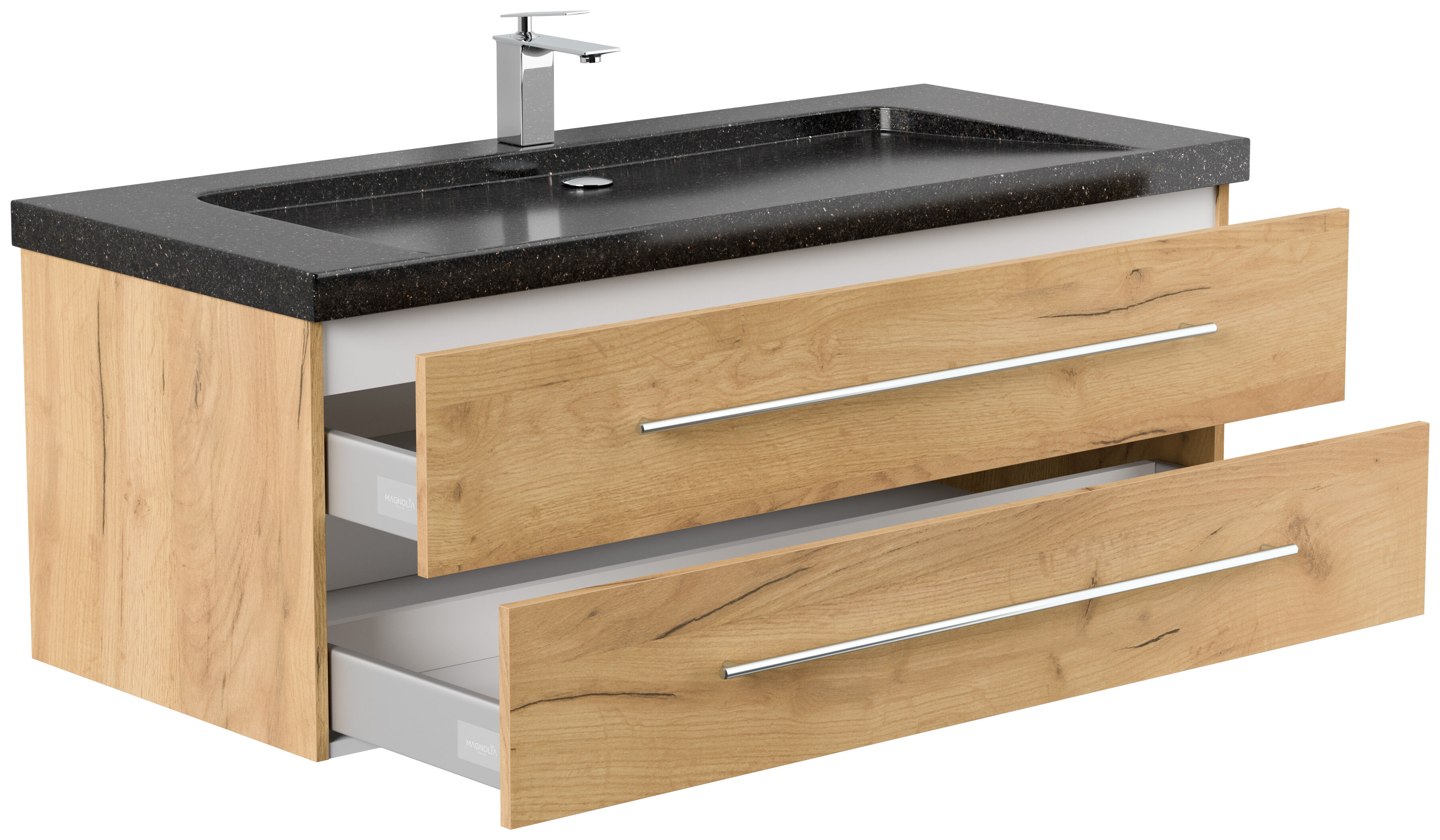 Badmöbel Granit Galaxy Black Damo 130 cm 1 Hahnloch SoftClose weiß hochglanz