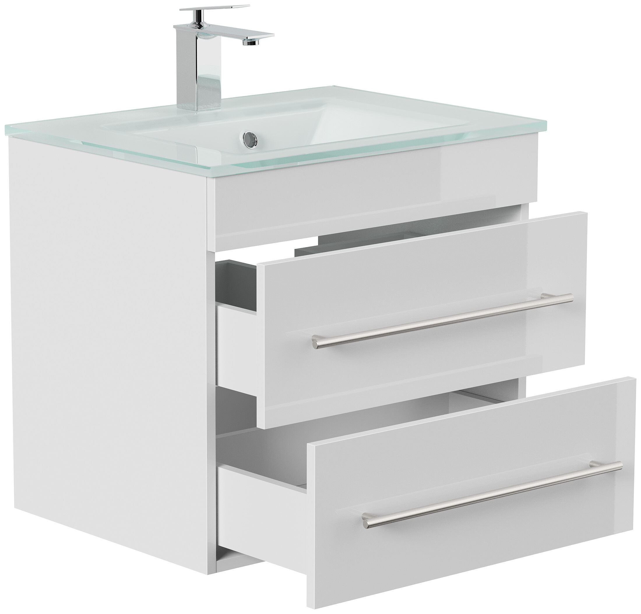 Badmöbel Vitro 60 inkl. Glasbecken SoftClose weiss hochglanz