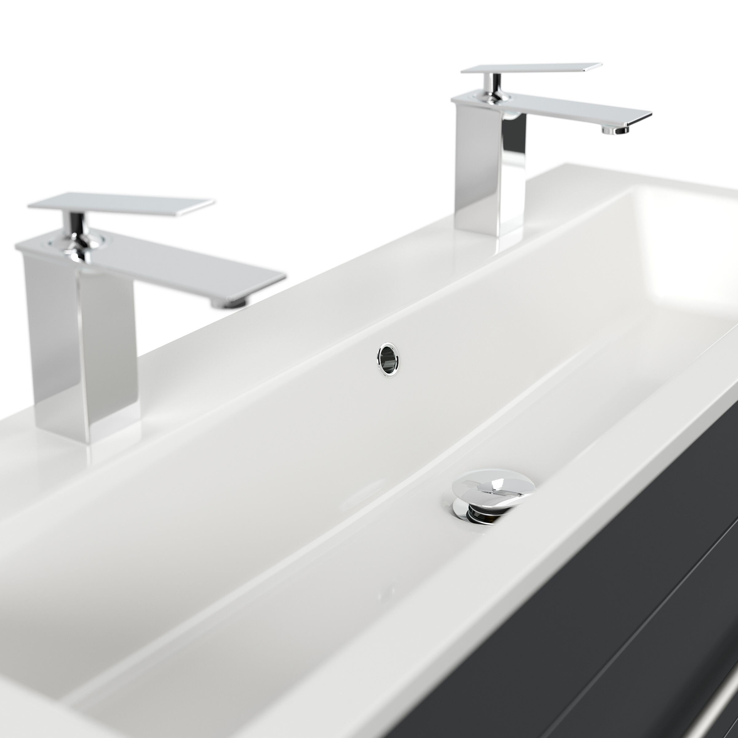 Badmöbel Mars 1000 2 Hahnlöcher 2-teilig mit LED Spiegel SlimLine grafit