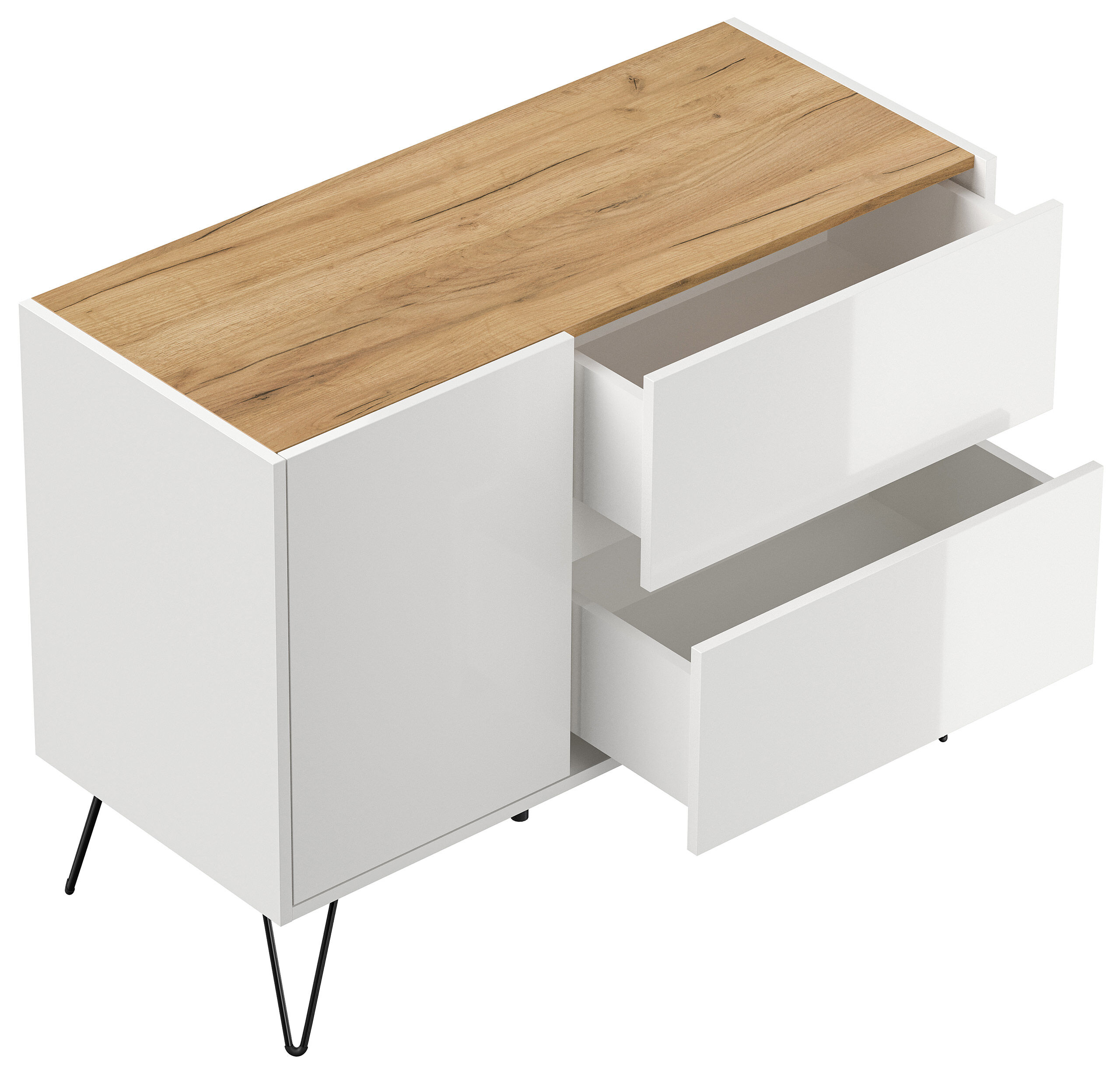 Raumwunder L Sideboard Kommode 100cm 2 SoftClose 1 Tür Grafit/Eiche Front