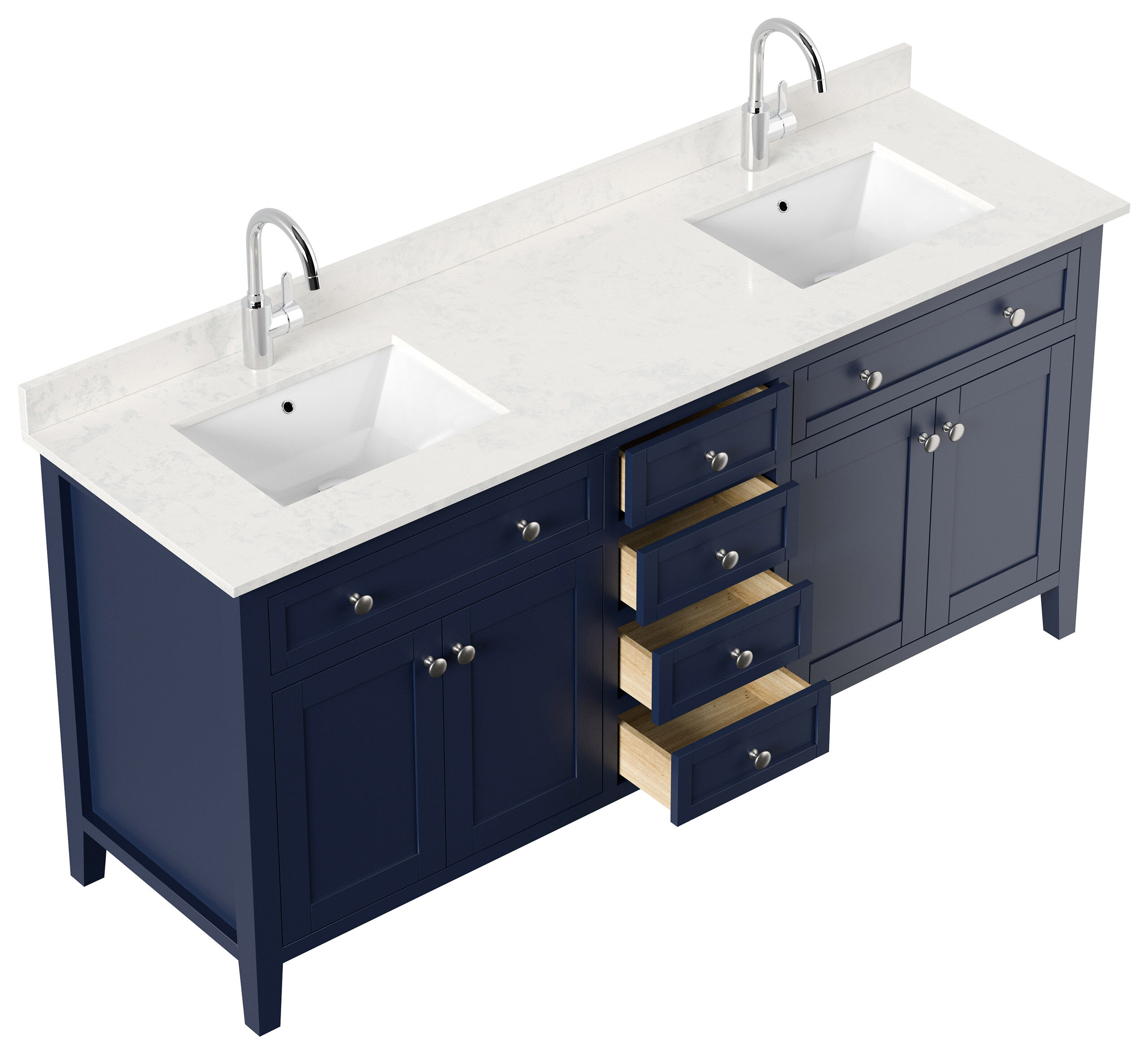 Landhaus Badmöbel-Set 2tlg Postigo 180 Quarz Carrara montiert blau lackiert 