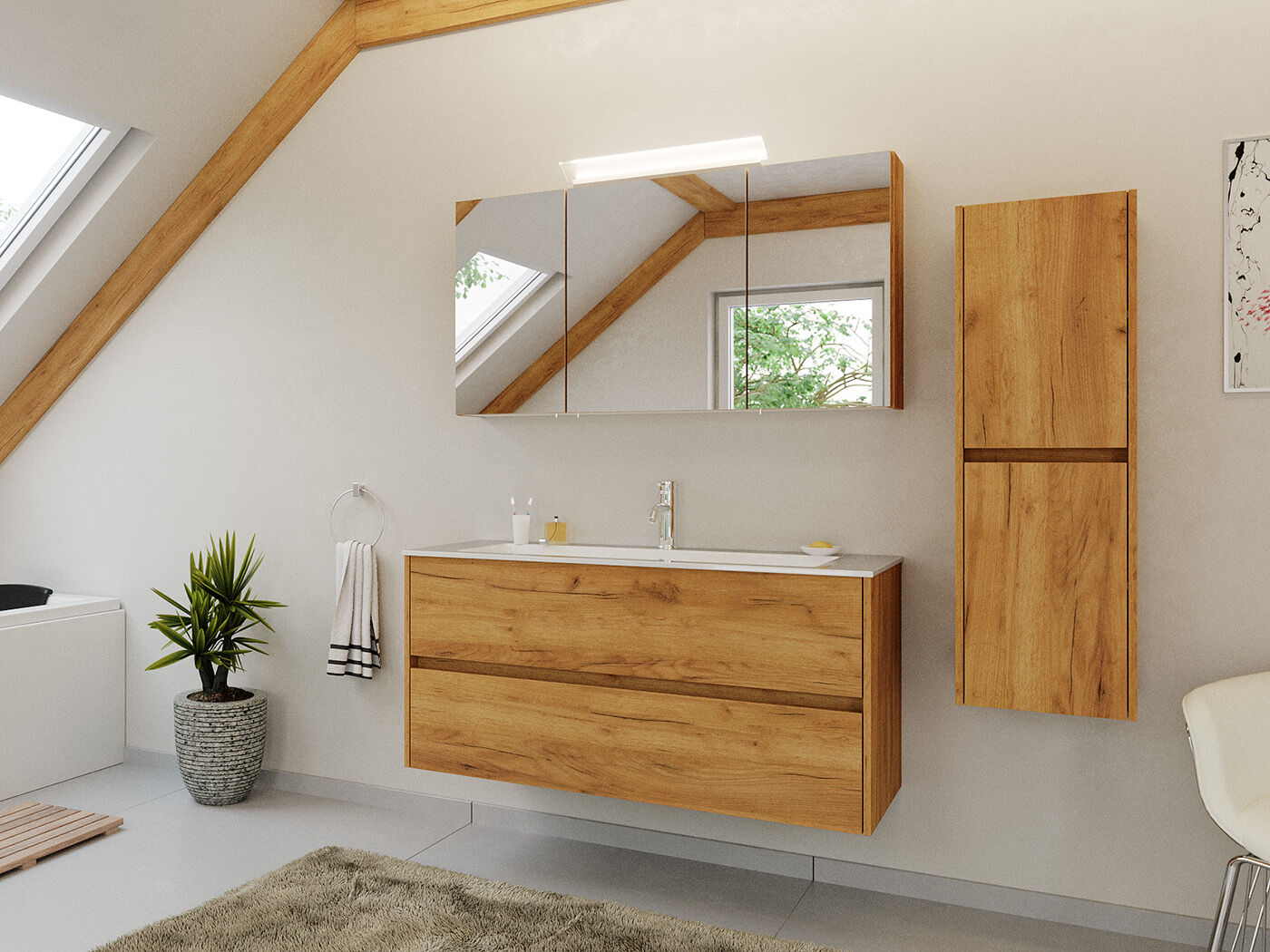Badmöbel Set Taifun 4tlg. 120 cm mit Spiegelschrank & 2x Seitenschrank weiß Hgl