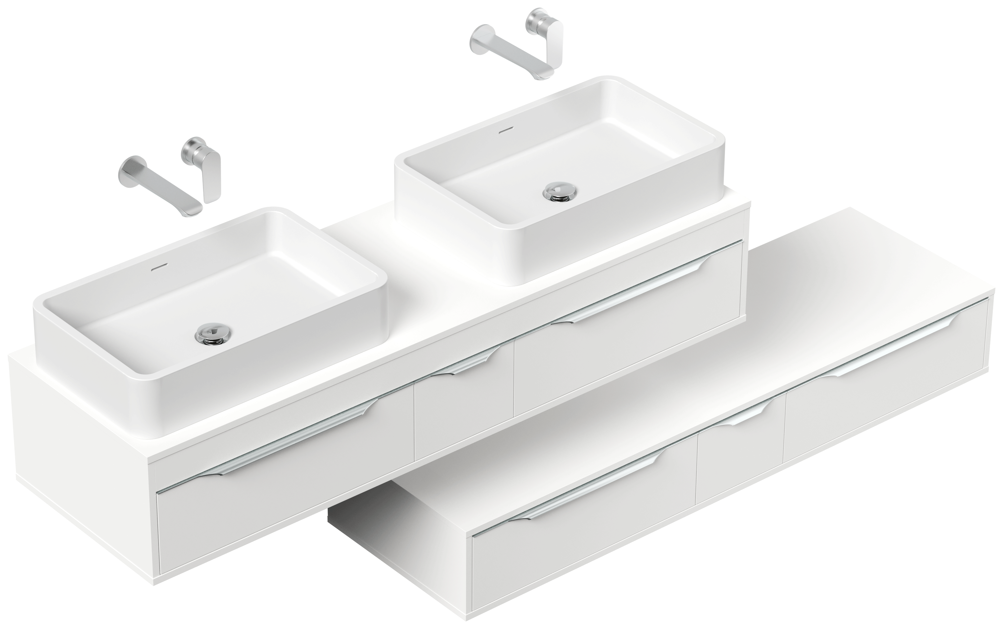 Doppelbadmöbel Elements 150cm mit 2 runden Aufsatzwaschbecken weiss matt
