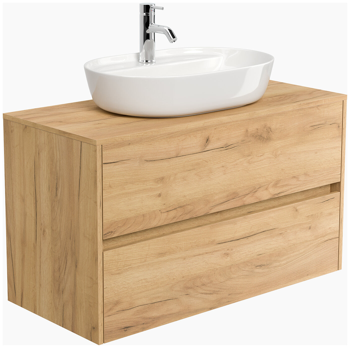 Badmöbel Taifun 100cm mit Design Aufsatzwaschbecken eiche gold
