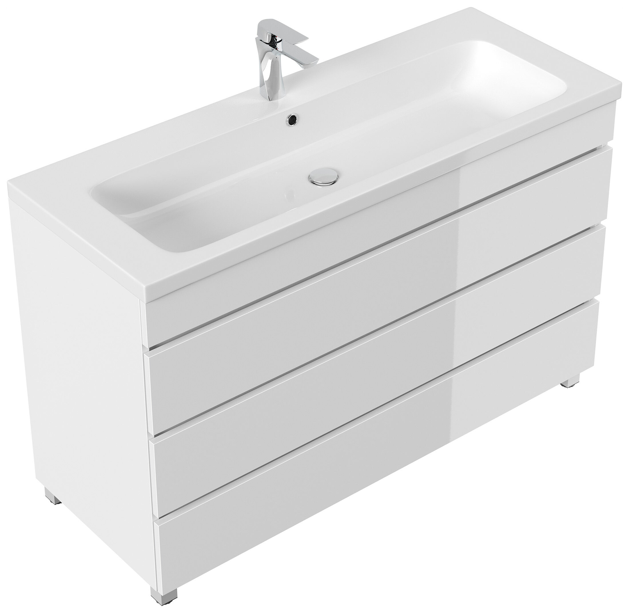 Stand Badmöbel Via 120 SoftClose weiss hochglanz mit 3 grifflosen Schubladen